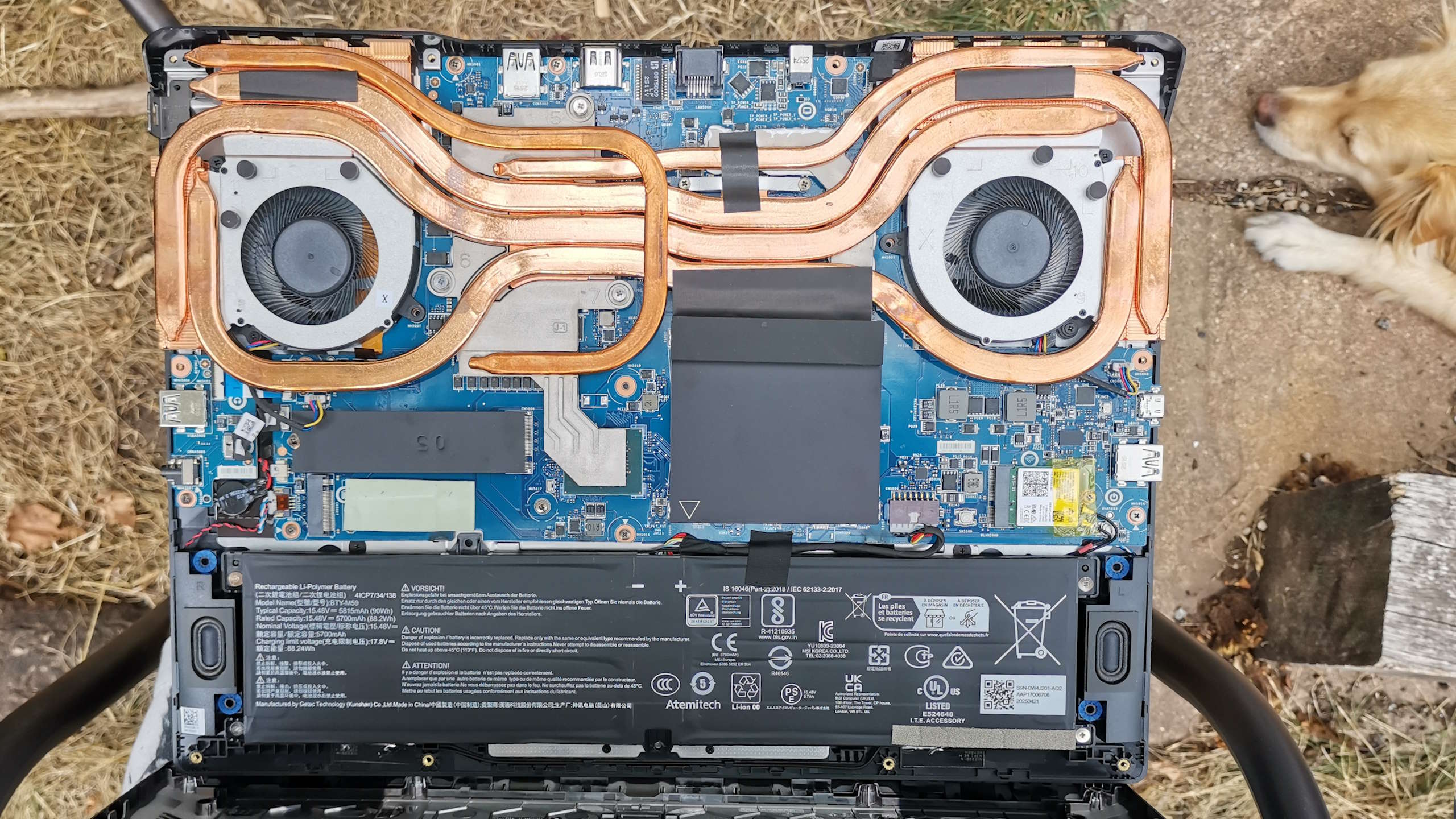 An MSI gaming laptop outdoors.