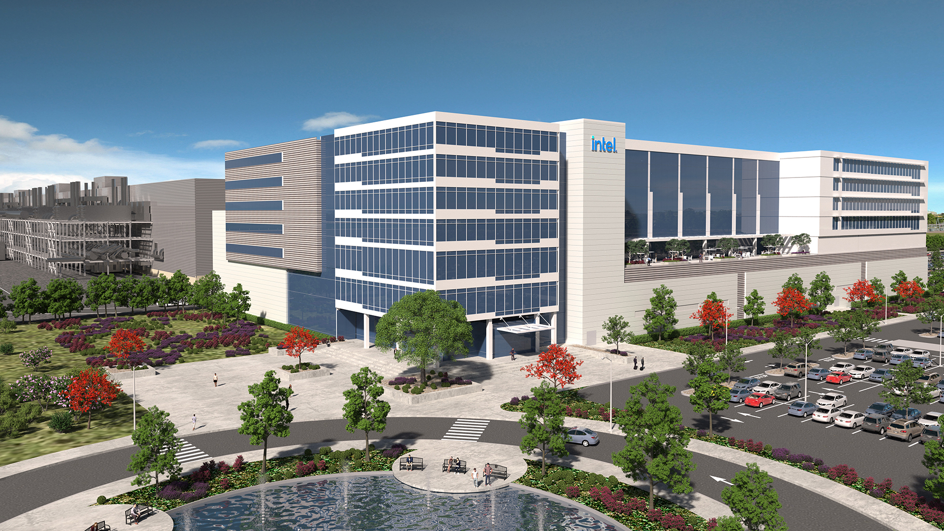 A rendering showing the early plans for two new Intel processor factories in Magdeburg, Germany.