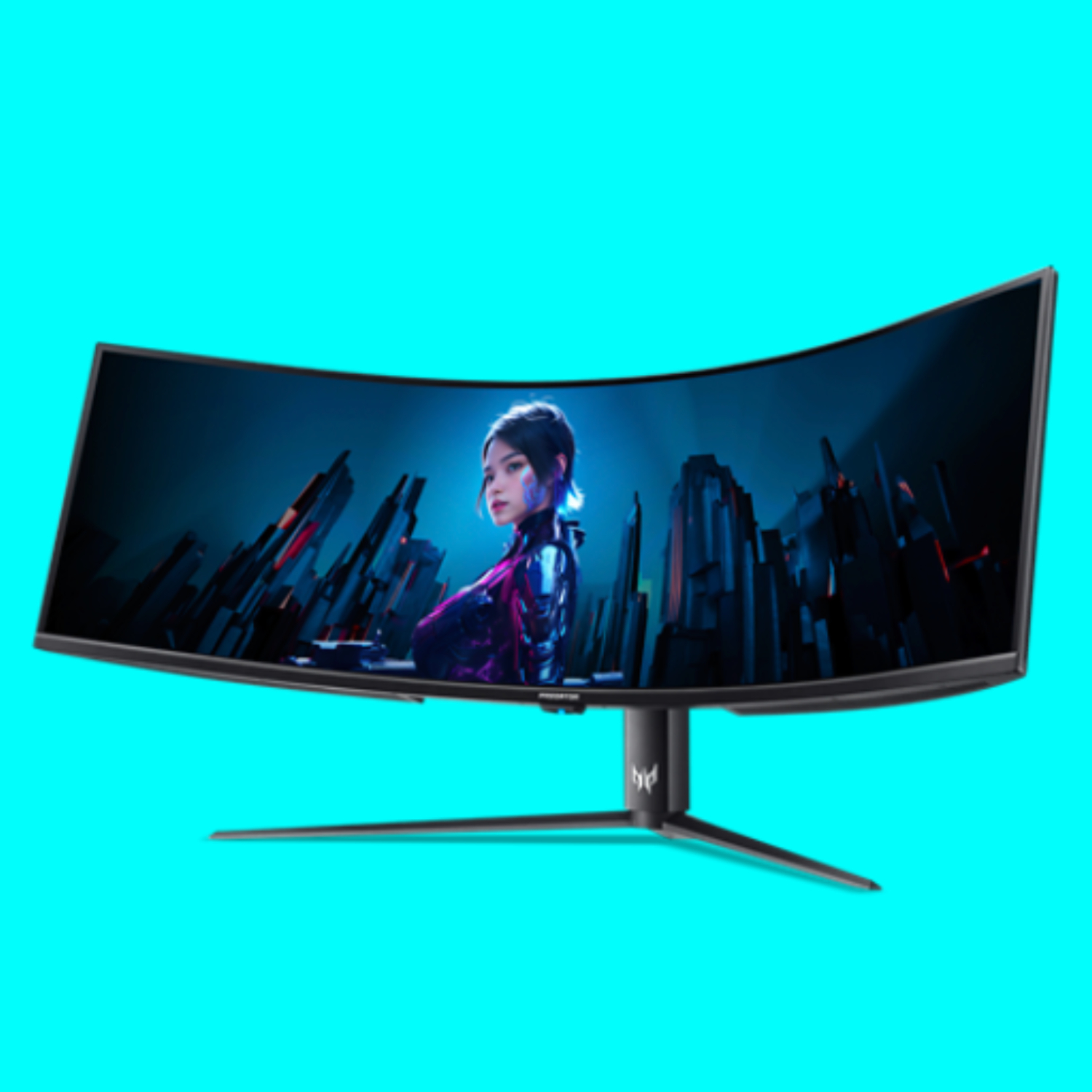 The Acer Predator Z57 4K ultrawide gaming monitor on a light blue background