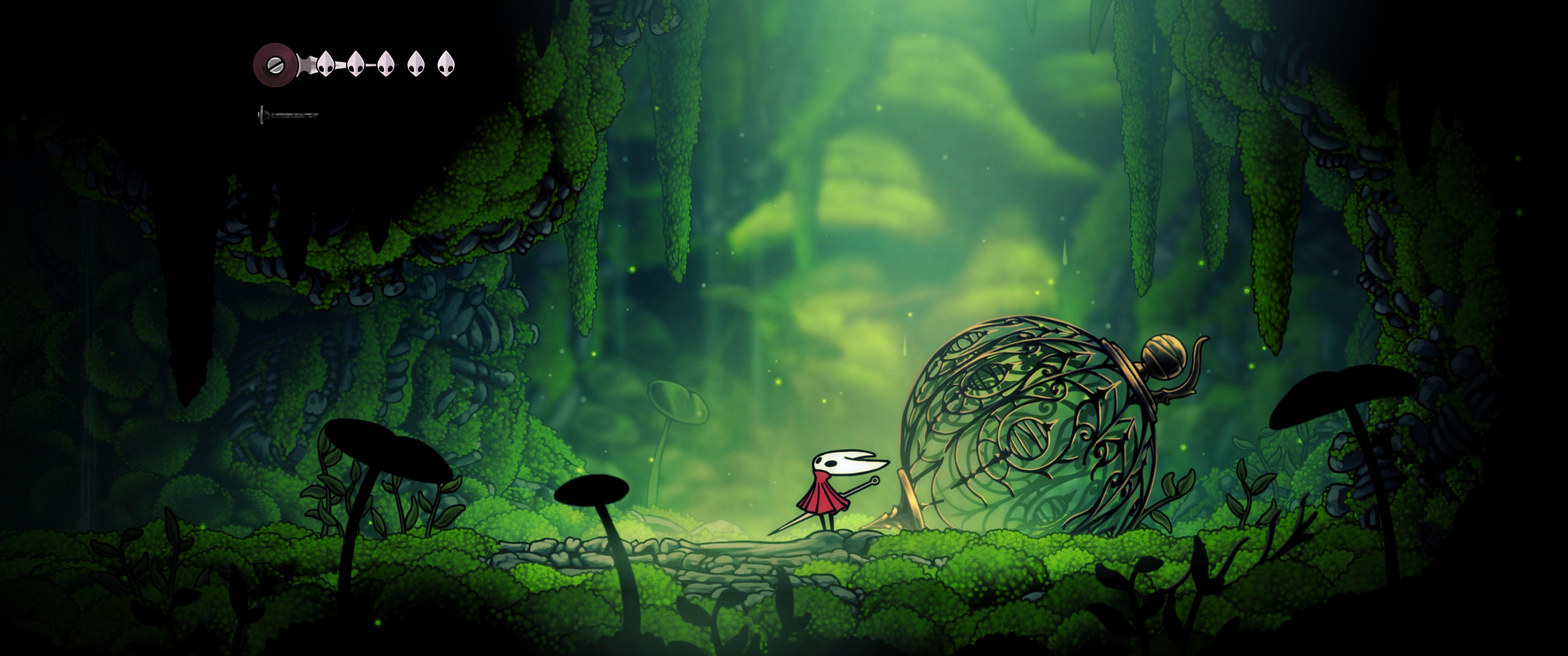 A Hollow Knight Silksong screenshot showcasing its support of an ultrawide 21:9 aspect ratio