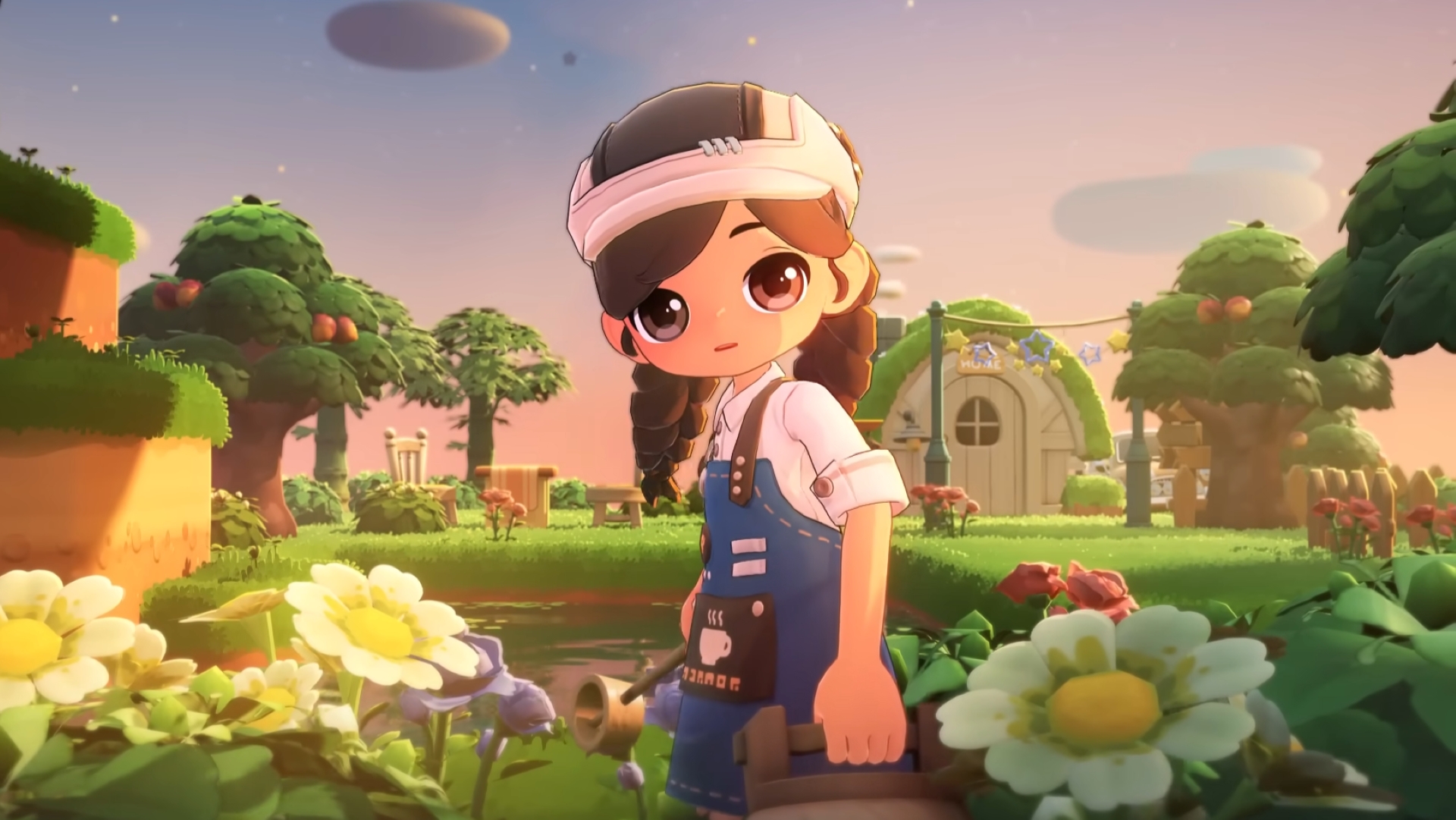 A player character watering their plants in Petit Planet.