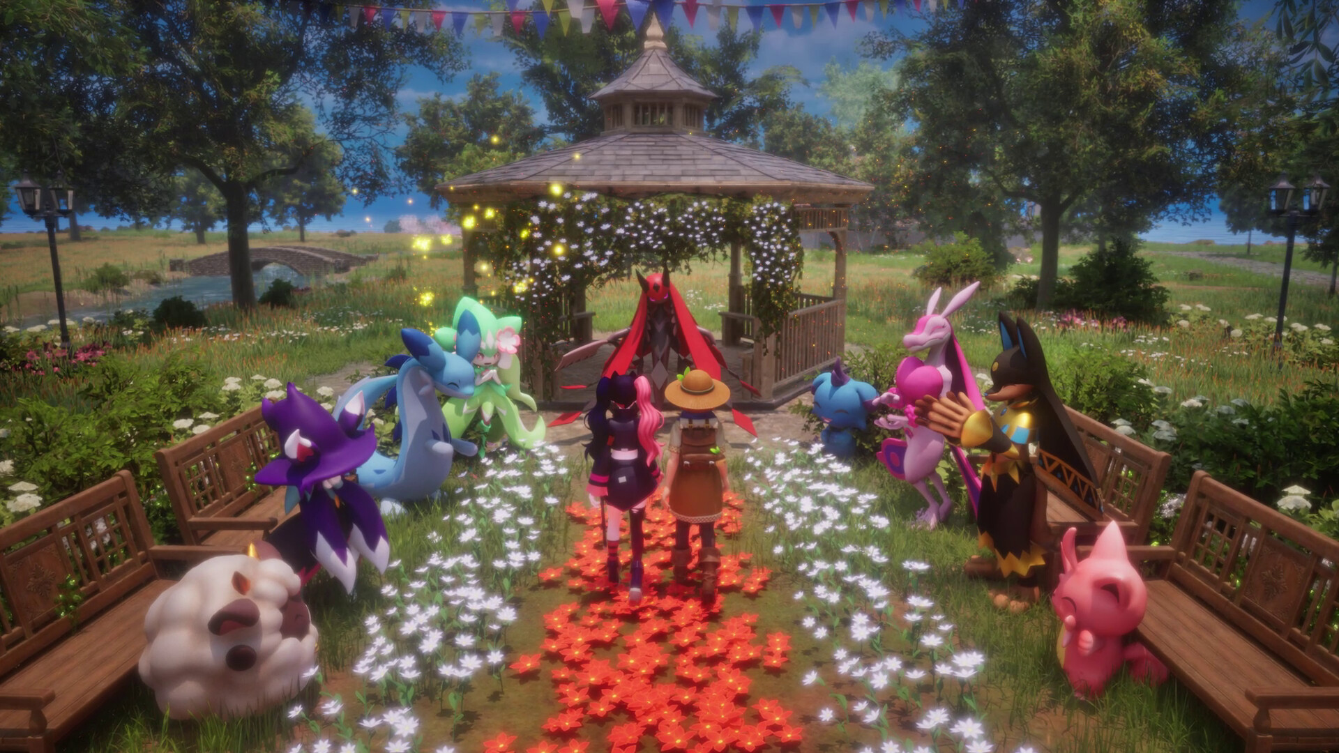 A Pal-officiated wedding in Palworld: Palfarm.