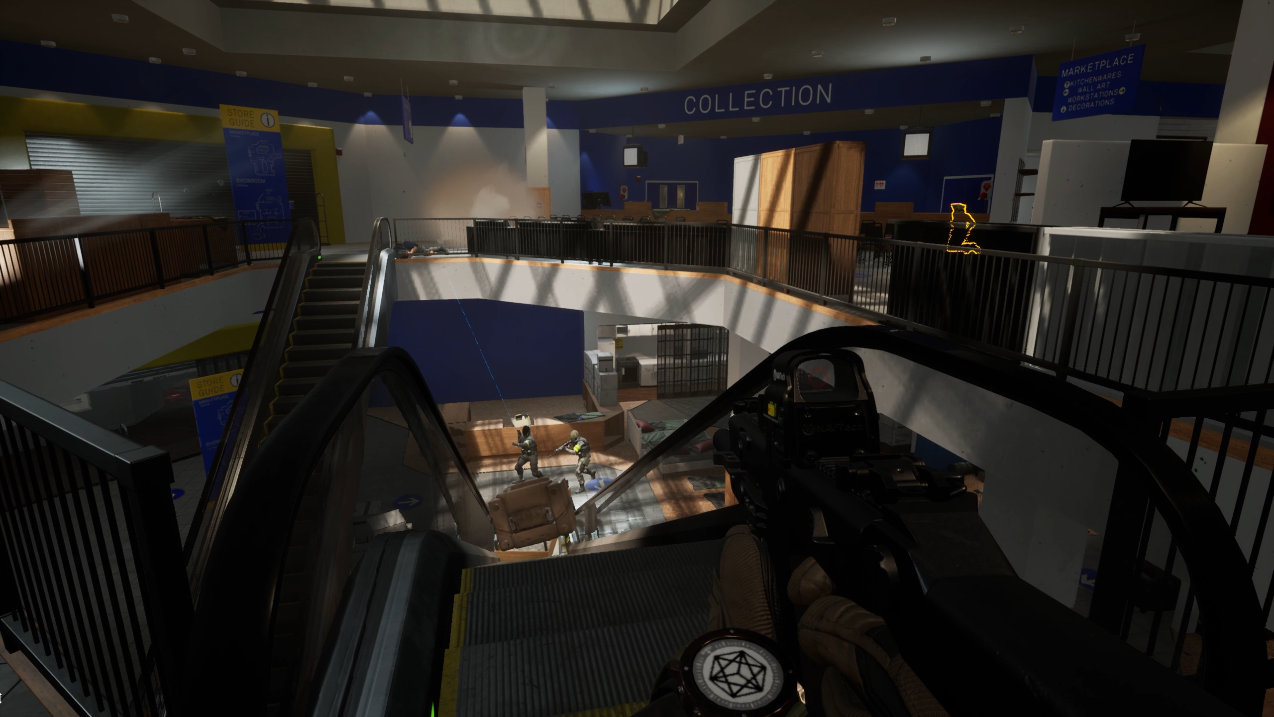 A dark conference room.