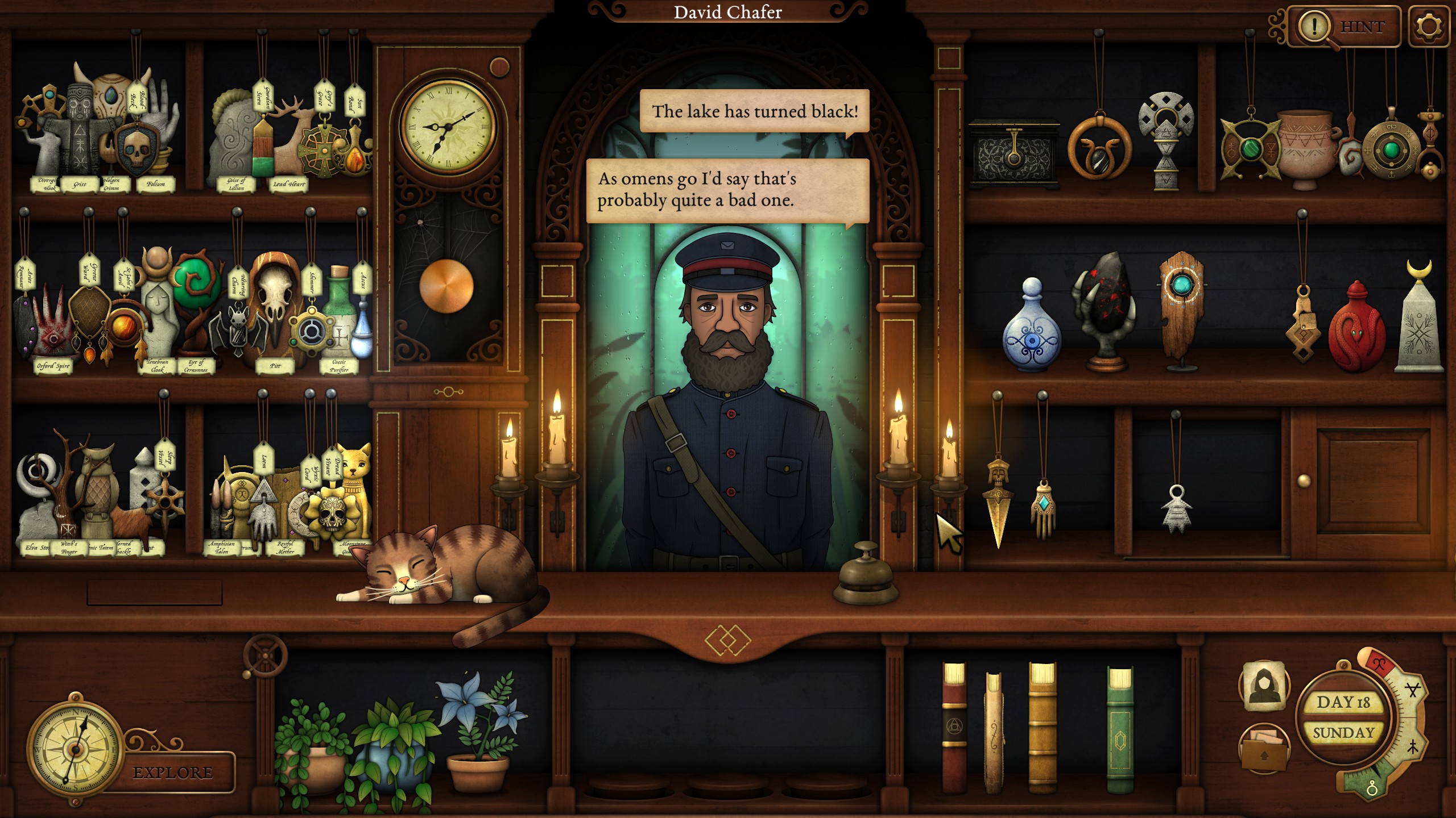 A mailman at the counter of an occult shop