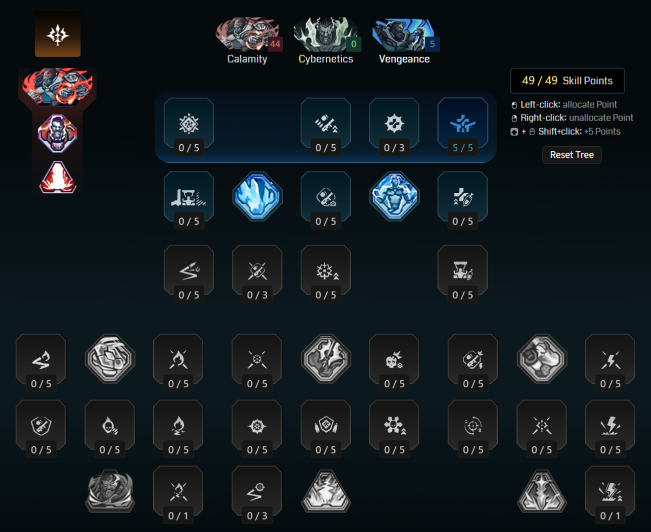 Borderlands 4 Amon builds: A screenshot of Amon's Vengeance tree for the Dragon Slayer build from Maxroll's builder.