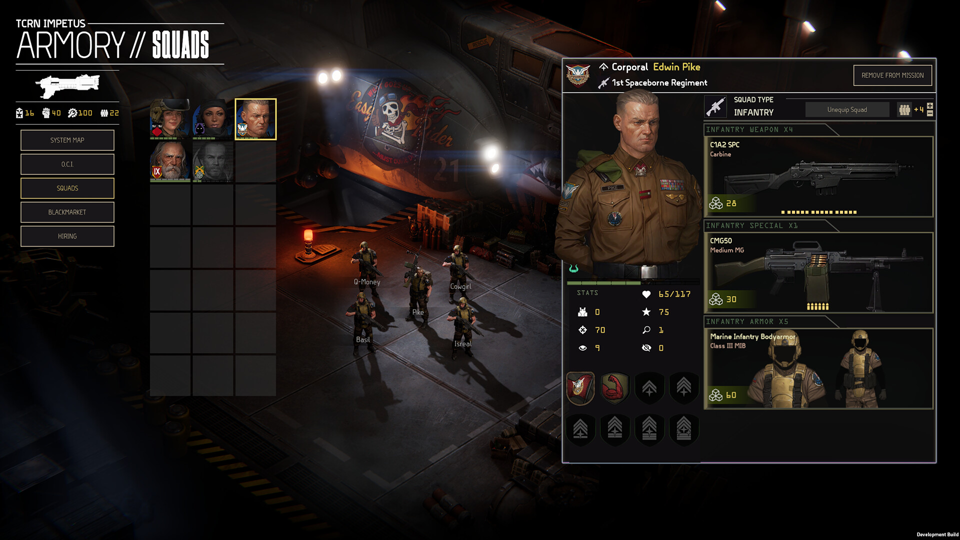 Gearing up a squad before deployment in Menace.