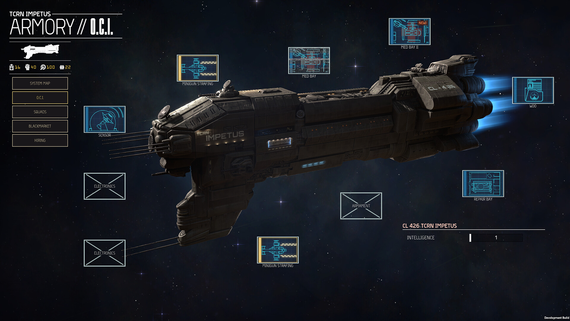 The spaceship upgrade screen in Menace.