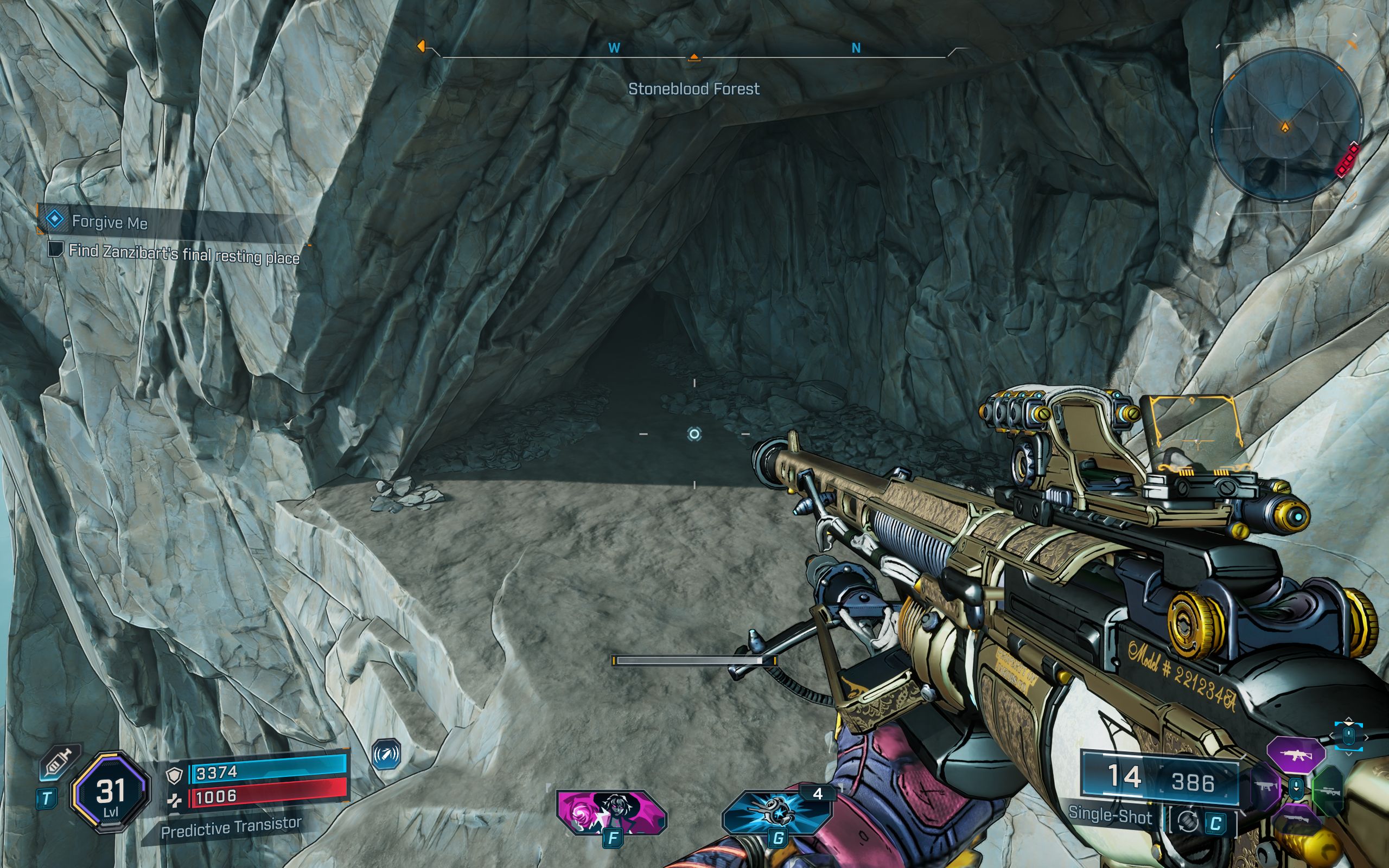 A cave in Stoneblood Forest where the Forgive Me sidequest concludes