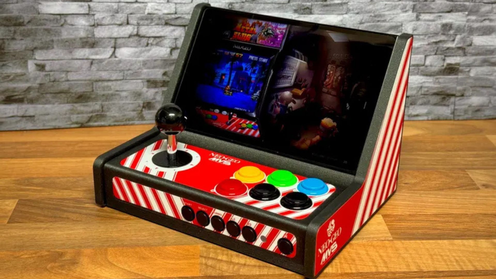 A Lenovo Legion Go slotted into a mini arcade cabinet from Etsy
