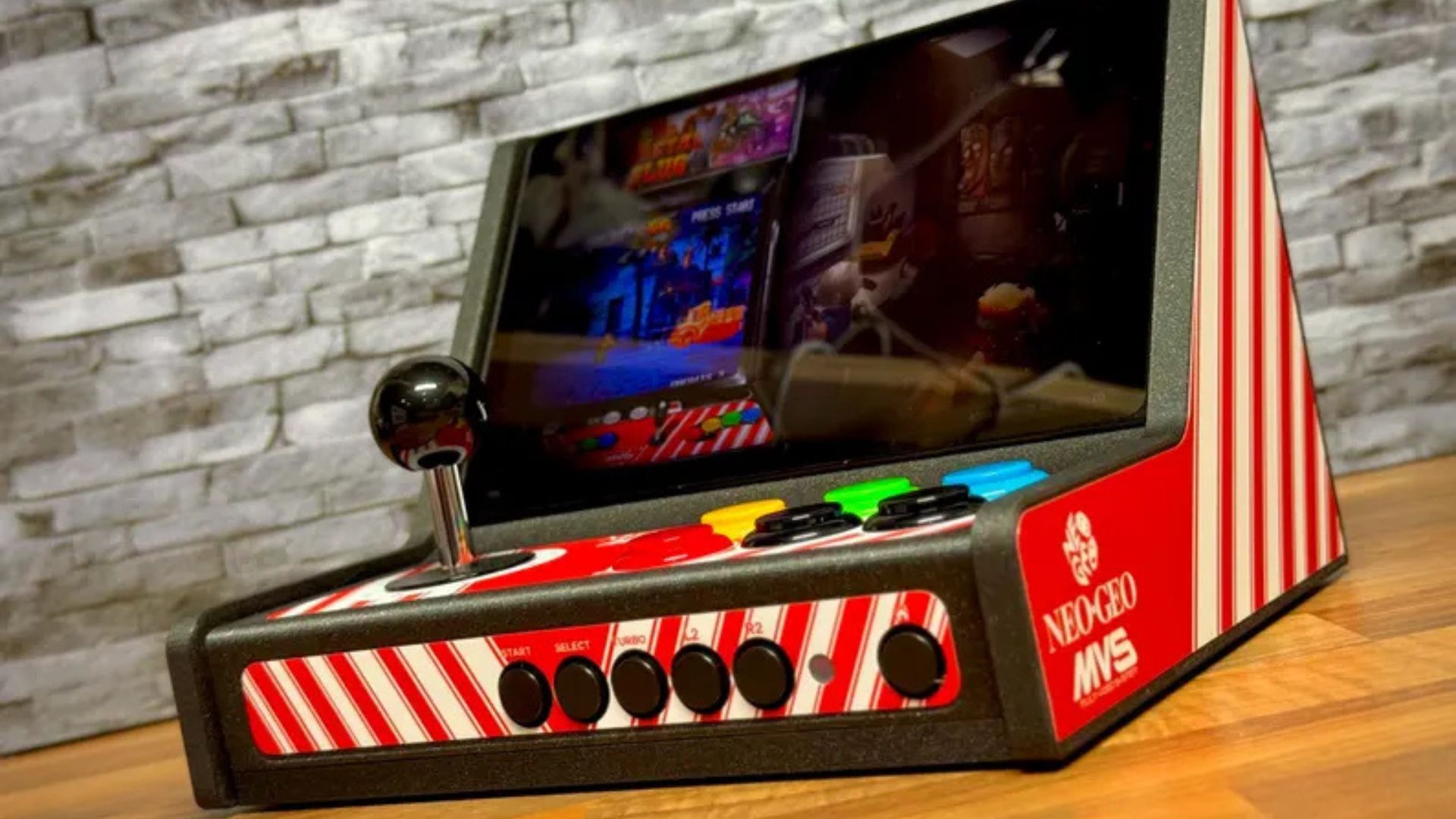 A Lenovo Legion Go slotted into a mini arcade cabinet from Etsy