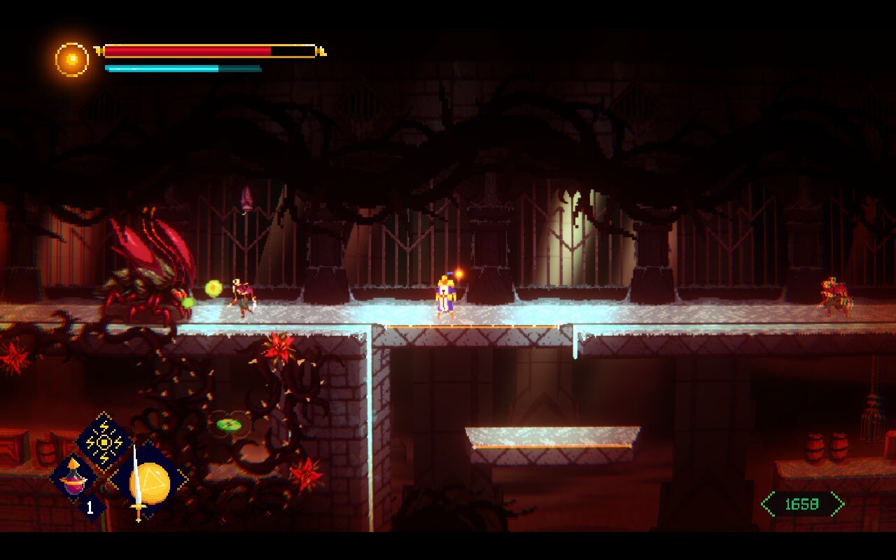 Screenshots from Adventure of Samsara showing a warrior exploring dangerous underground areas full of obstacles