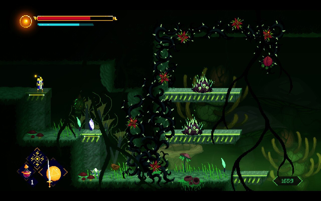 Screenshots from Adventure of Samsara showing a warrior exploring dangerous underground areas full of obstacles