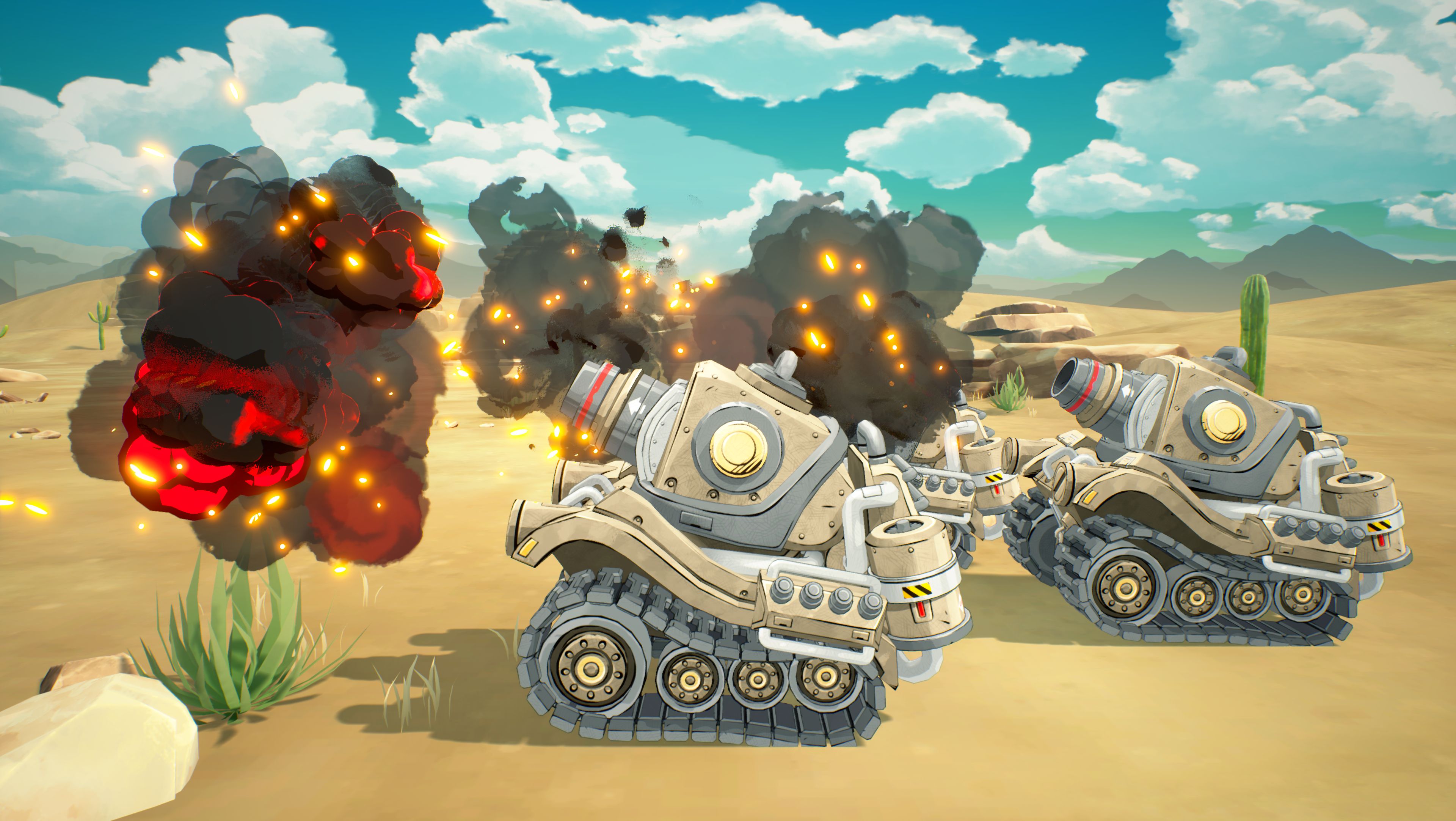 Tanks in a desert fire a barrage