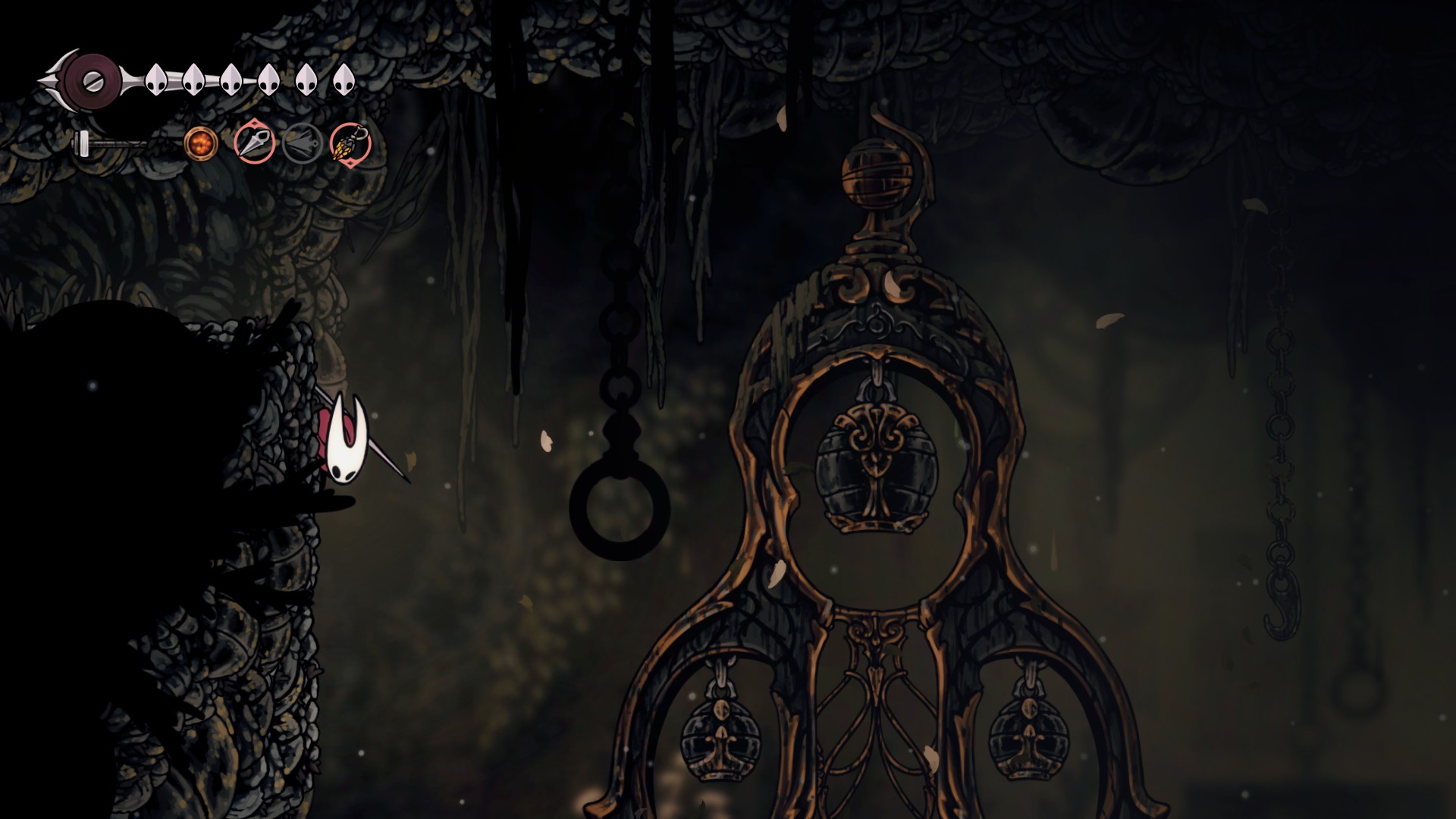 A screenshot showing a hidden path in Hollow Knight: Silksong.