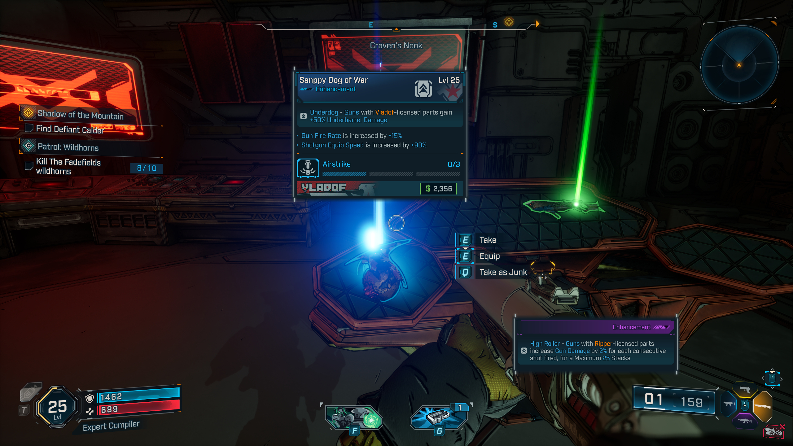 Borderlands 4 firmware: A blue enhancement in a container which has dropped with a firmware bonus.