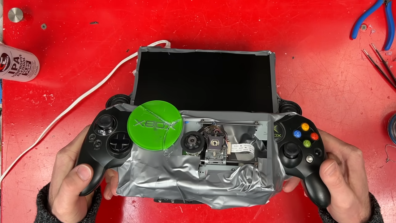 A screenshot from James Channel's video turning an Xbox Original portable
