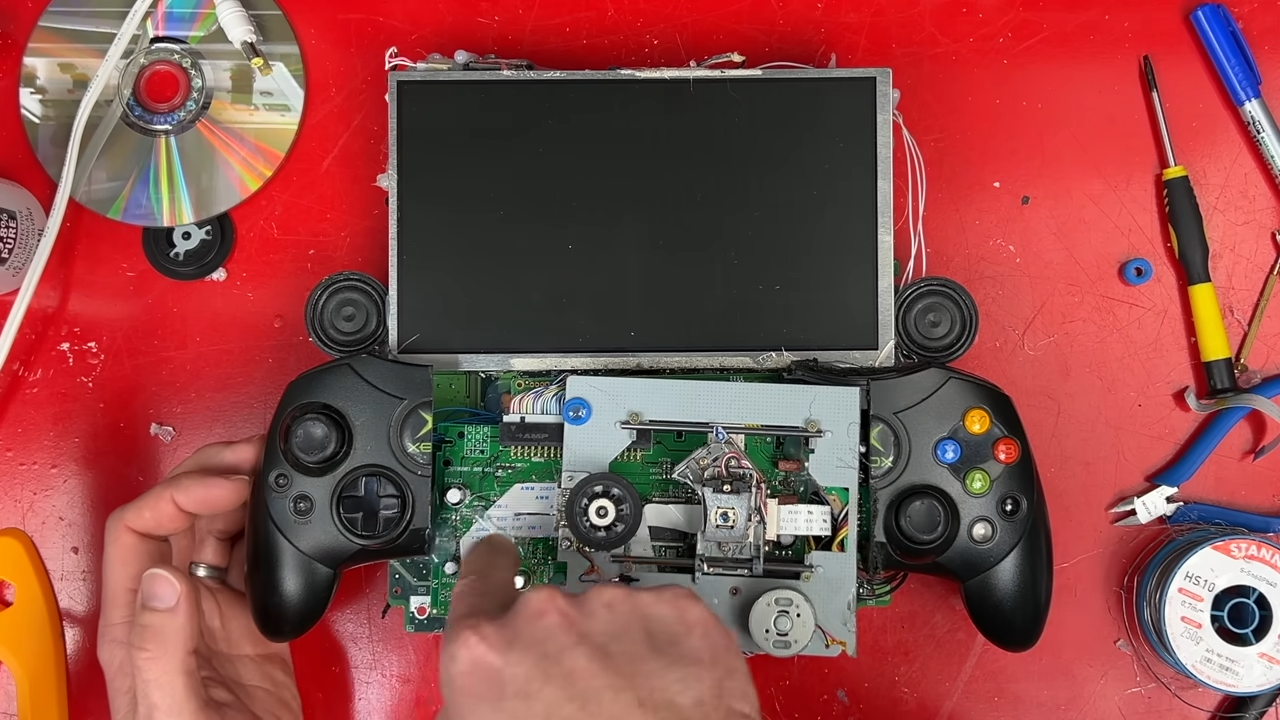 A screenshot from James Channel's video turning an Xbox Original portable