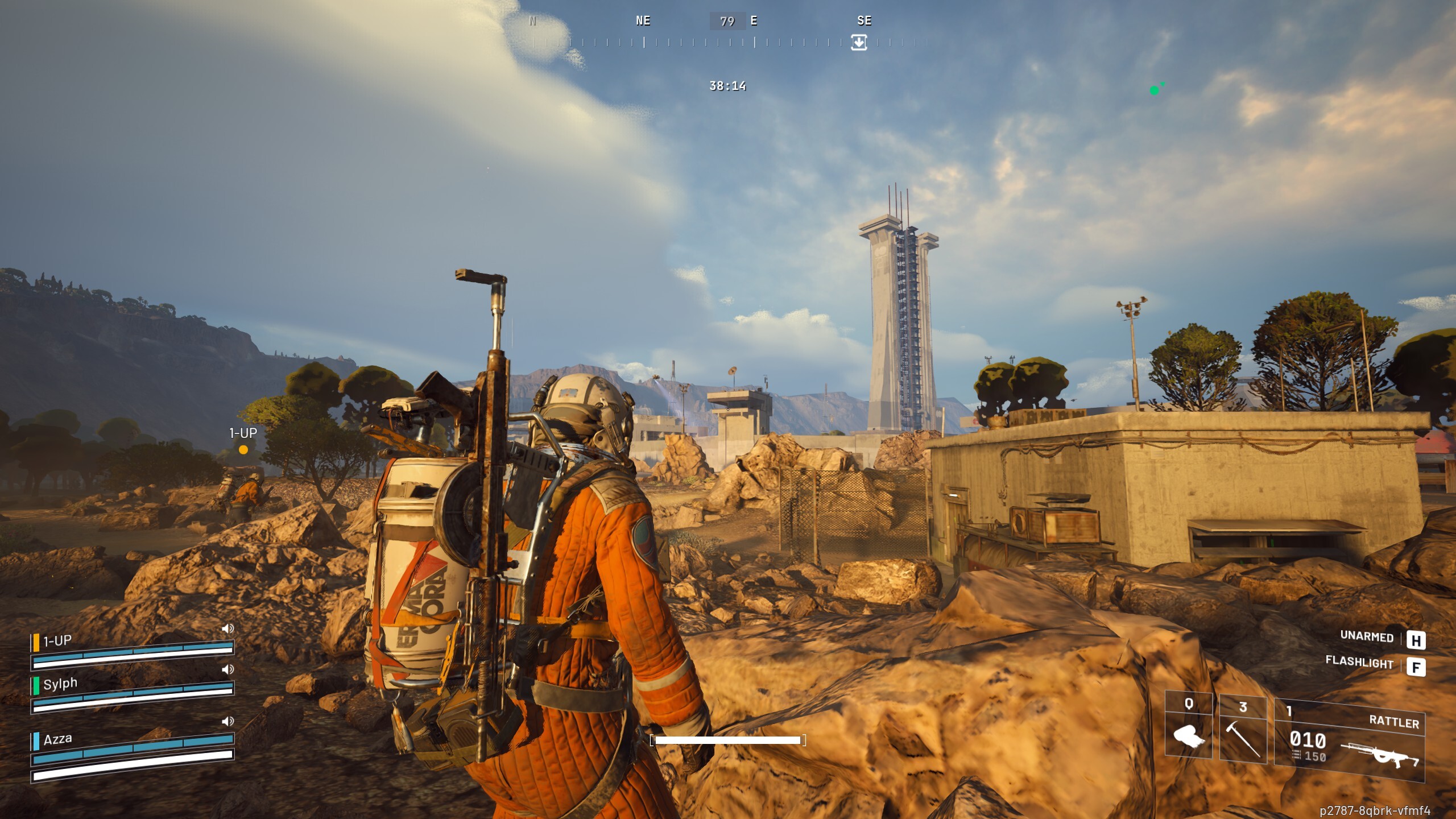 Looking at a building as the sun sets.