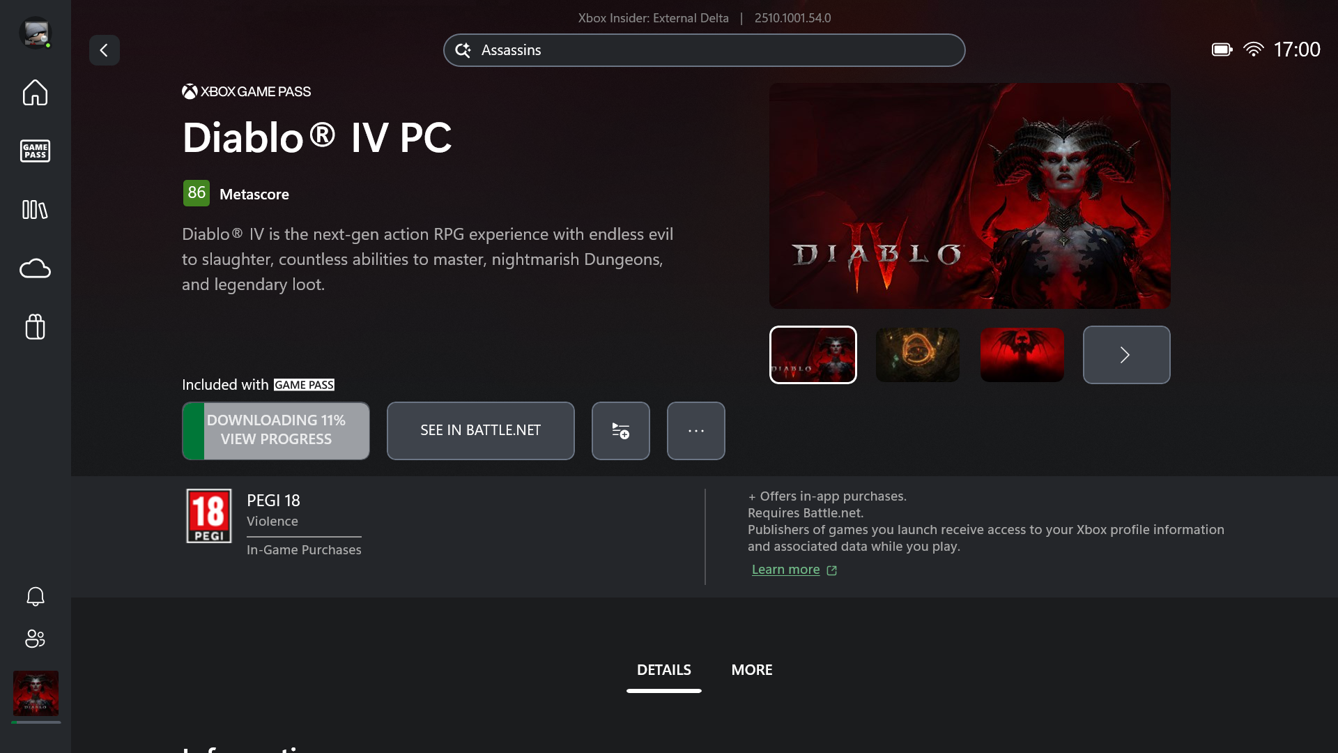 Xbox Full Screen experience downloading Diablo IV