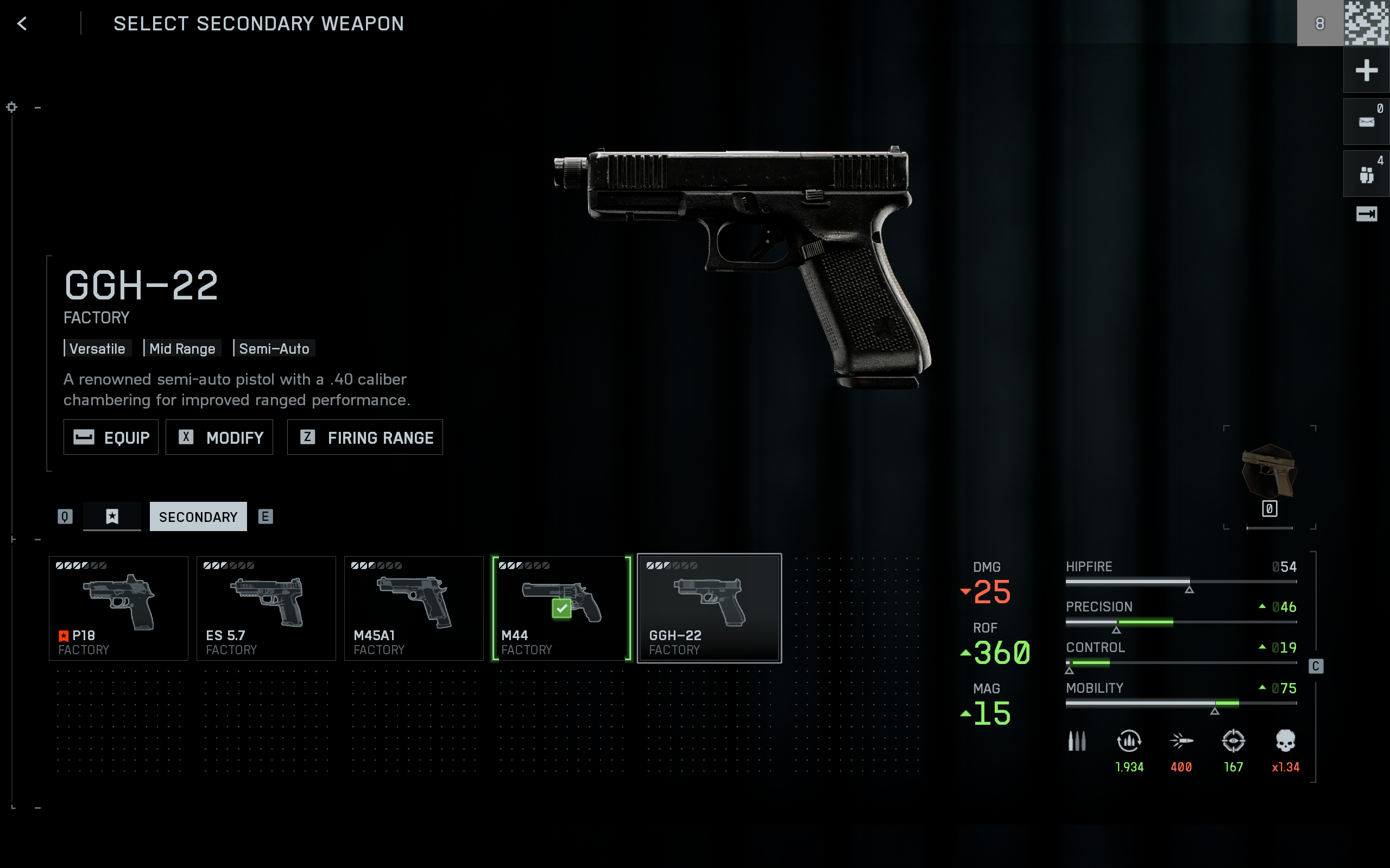 Battlefield 6 Season 1: The GGH-22 pistol in the weapon menu.