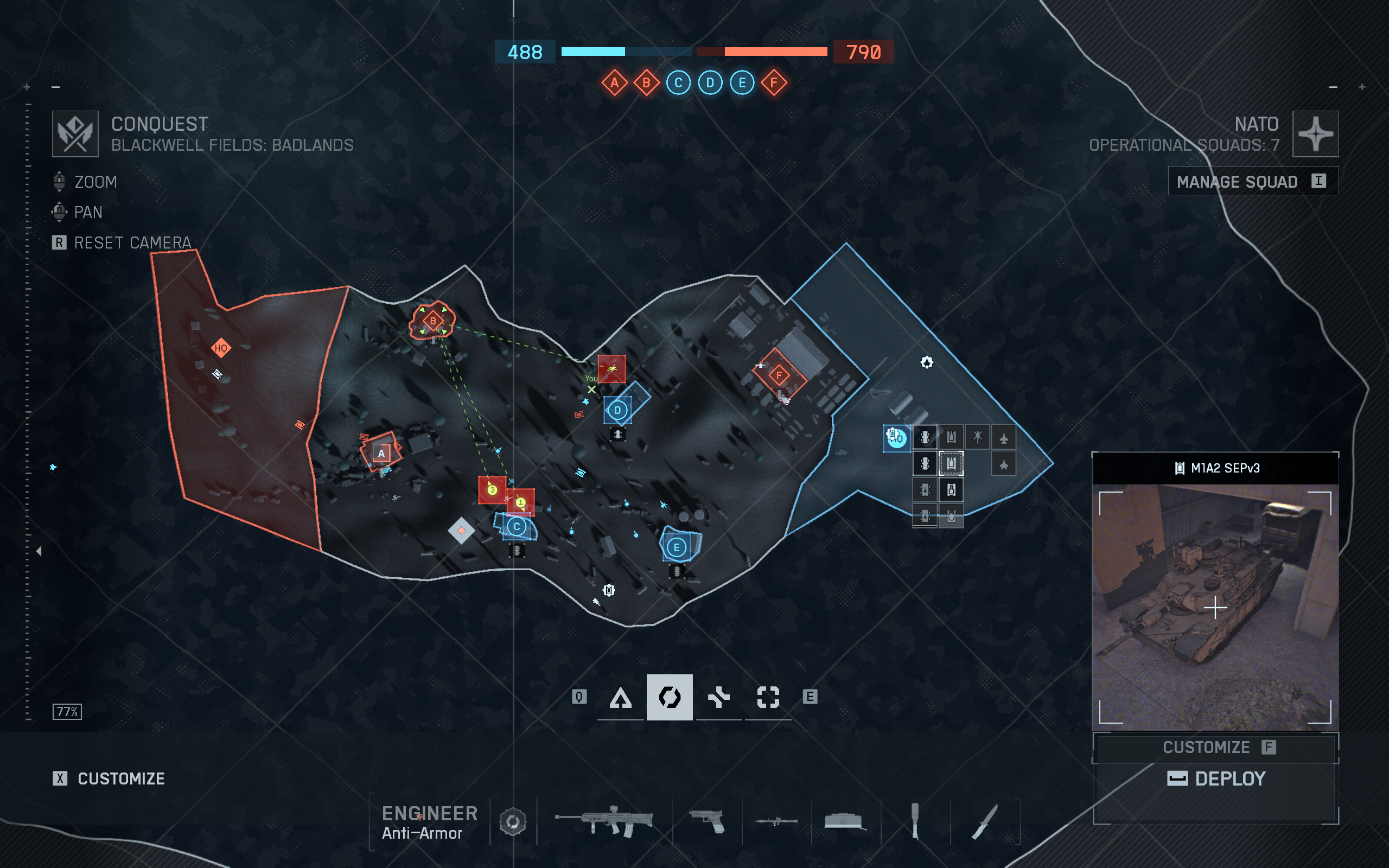 Battlefield 6 Season 1: The Eastwood map spawn-in screen, showing the full layout of the new map.