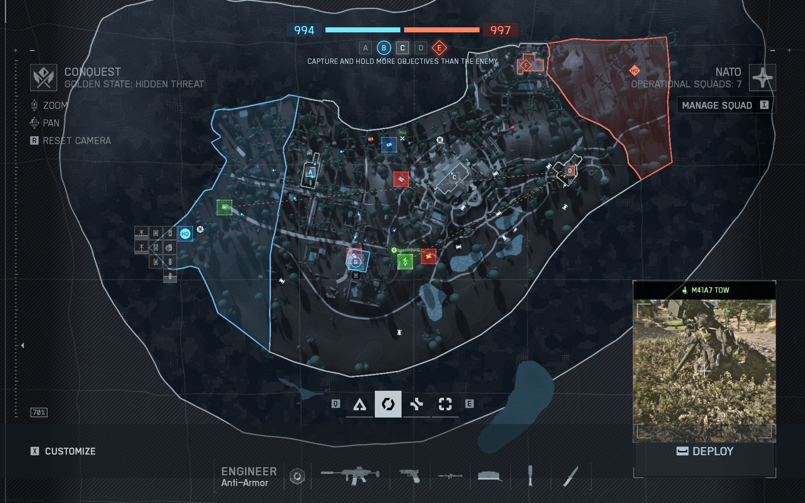 Battlefield 6 Season 1: The Eastwood map spawn-in screen, showing the full layout of the new map.