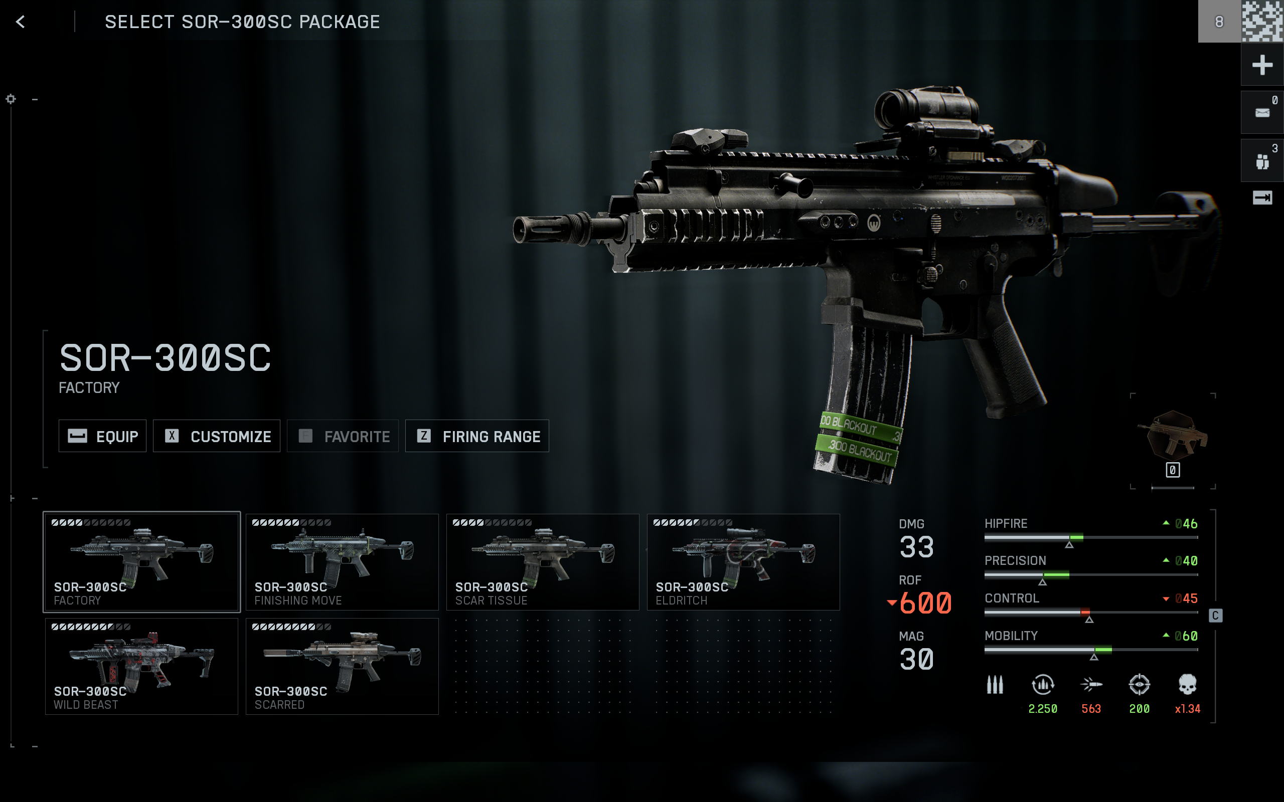 Battlefield 6 Season 1: The SOR-300SC carbine in the weapon menu.