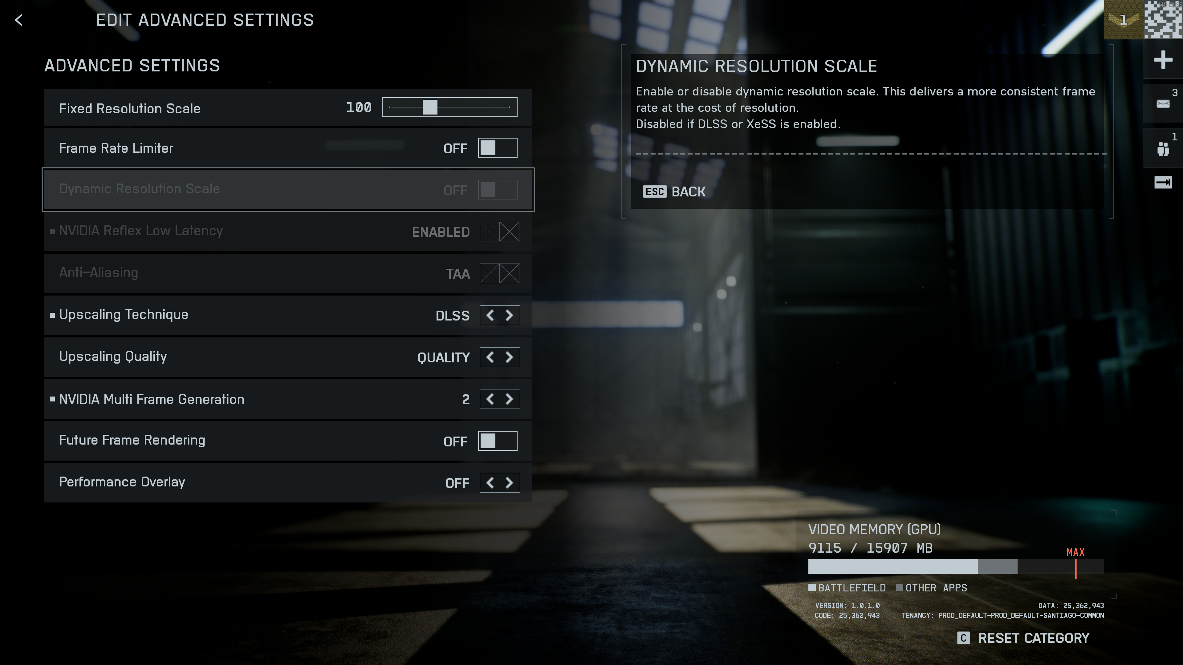 Graphics setting menus in Battlefield 6, showing various upscaling and graphics options