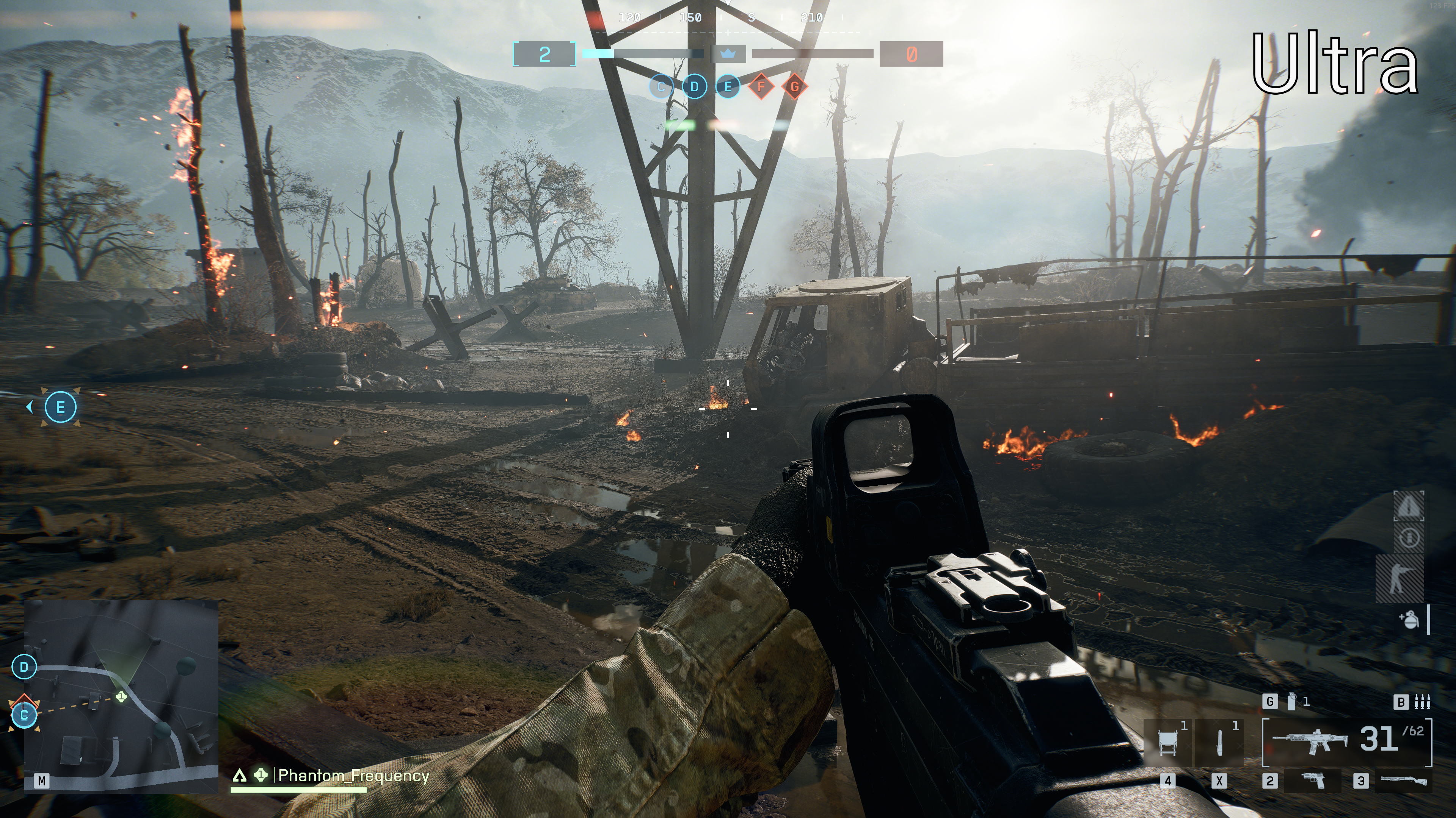 A selection of of image comparison screenshots in Battlefield 6, from Low to Overkill settings