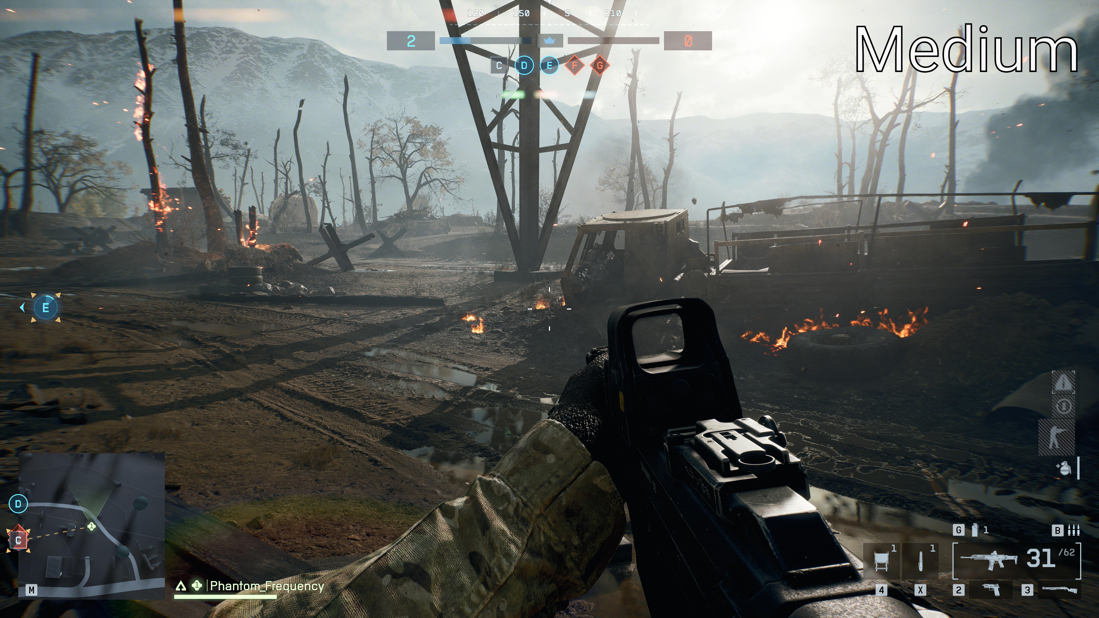 A selection of of image comparison screenshots in Battlefield 6, from Low to Overkill settings