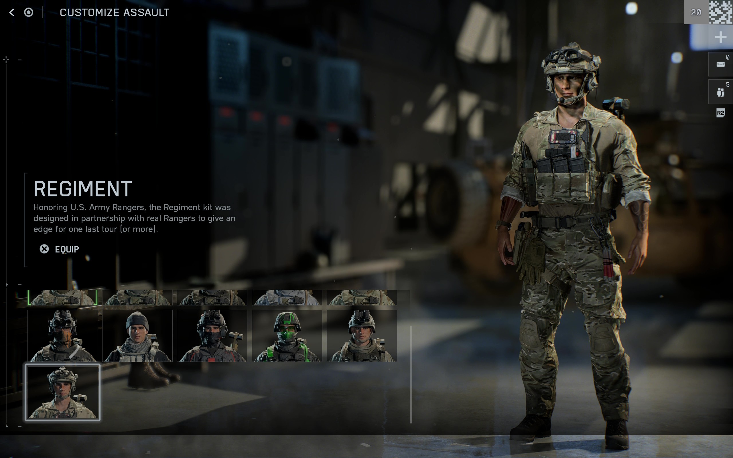 Battlefield 6 Season 1 skins: The Regiment skin in the soldier customisation menu.