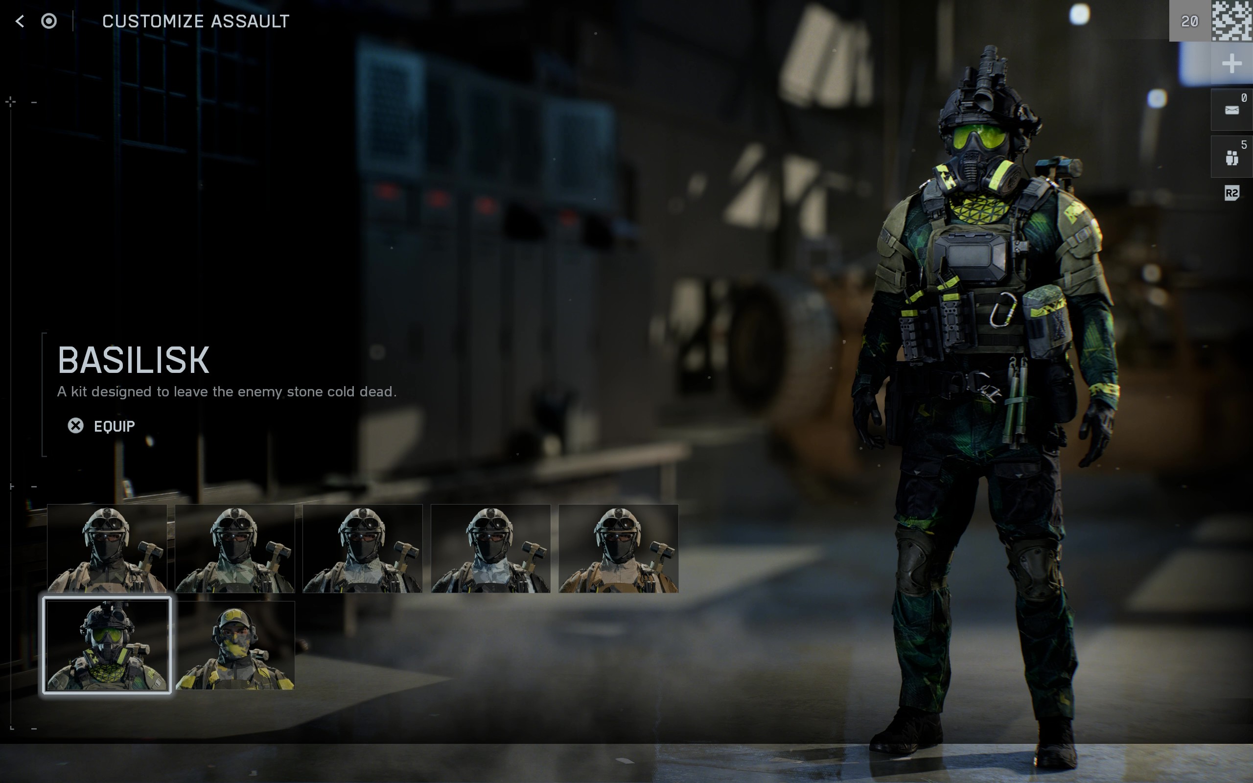 Battlefield 6 Season 1 skins: The Basilisk skin in the soldier customisation menu.