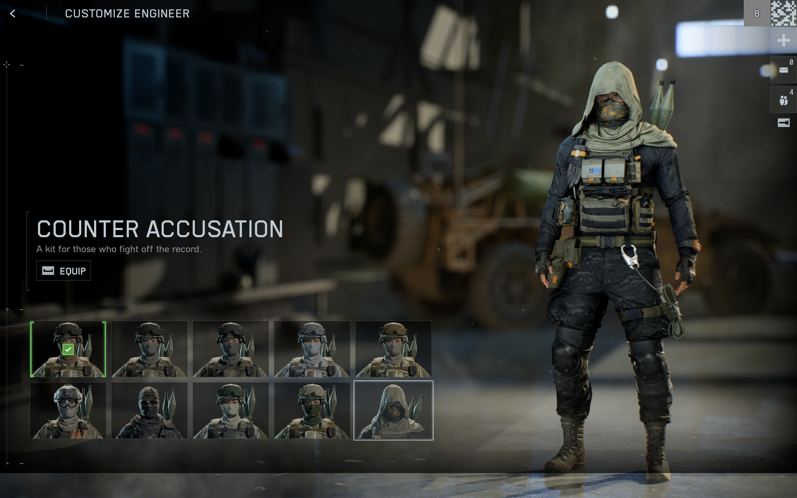 Battlefield 6 Season 1 skins: The Counter Accusation skin in the soldier customisation menu.