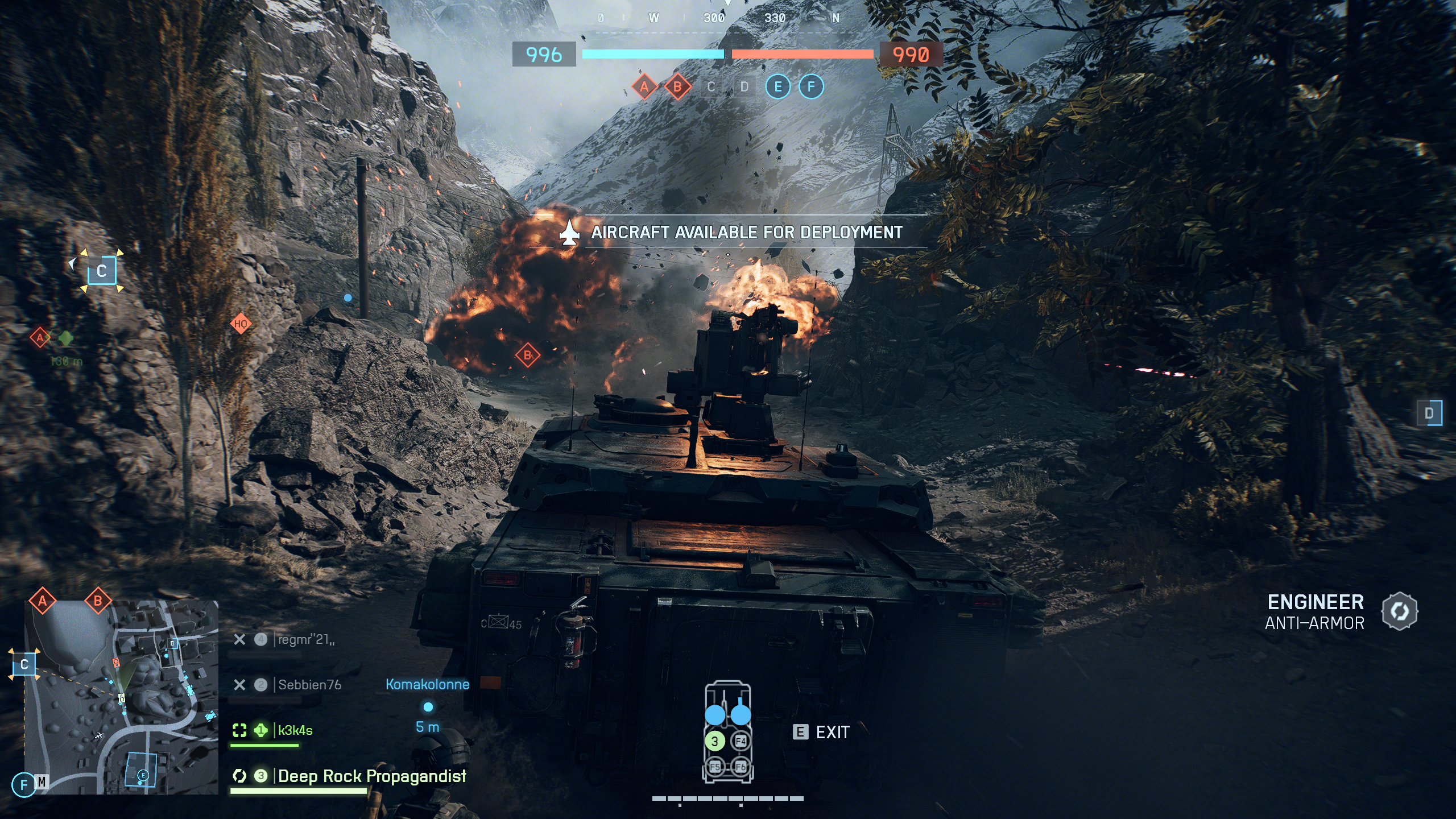 Battlefield 6: An image of gameplay showing a tank destroying an enemy tank in a valley on the Liberation Peak map.