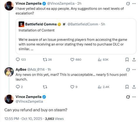 Battlefield boss Vince Zampella tells locked-out Battlefield 6 owners to ditch the EA App and just buy it on Steam