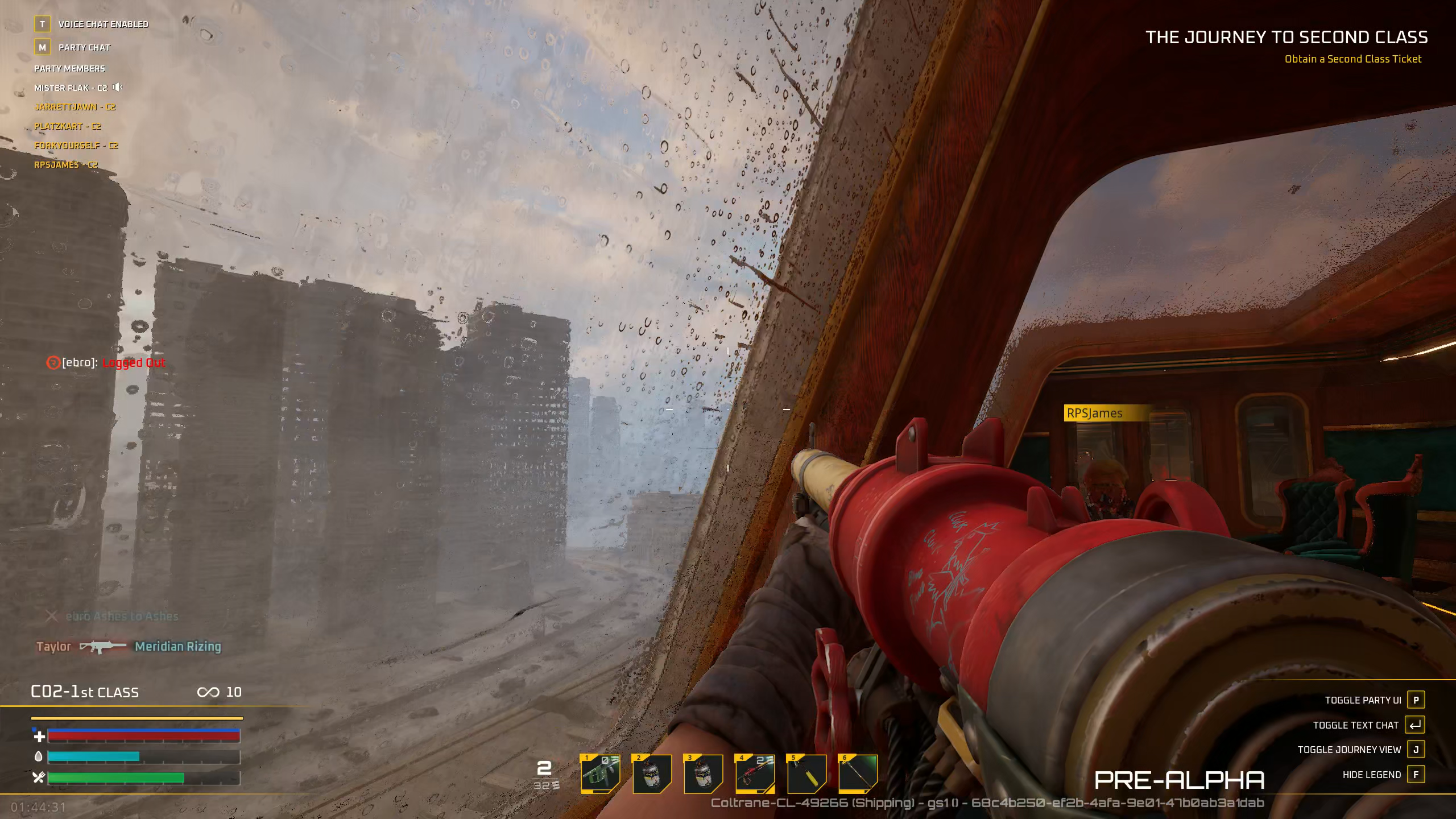 Looking out the window at a ruined city.