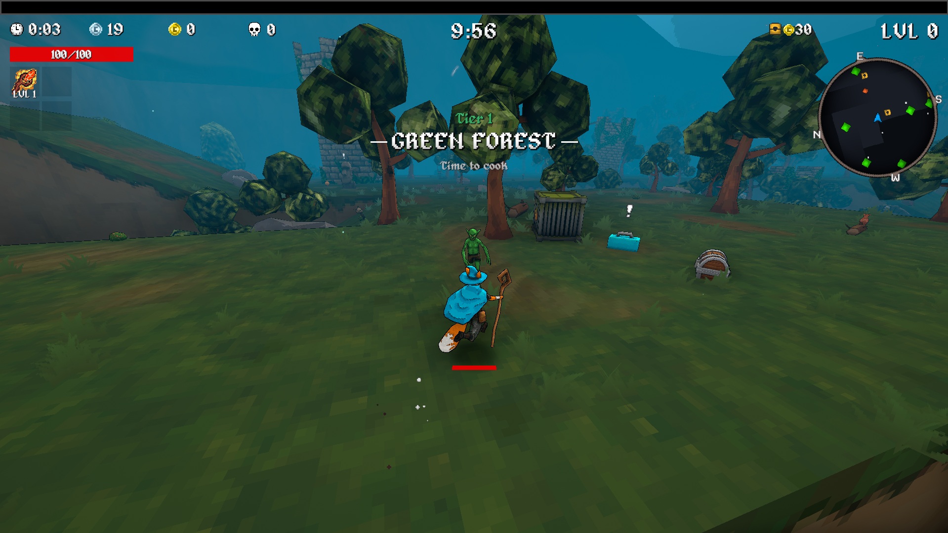 A player at the beginning of the forest area spots a blue boombox in Megabonk