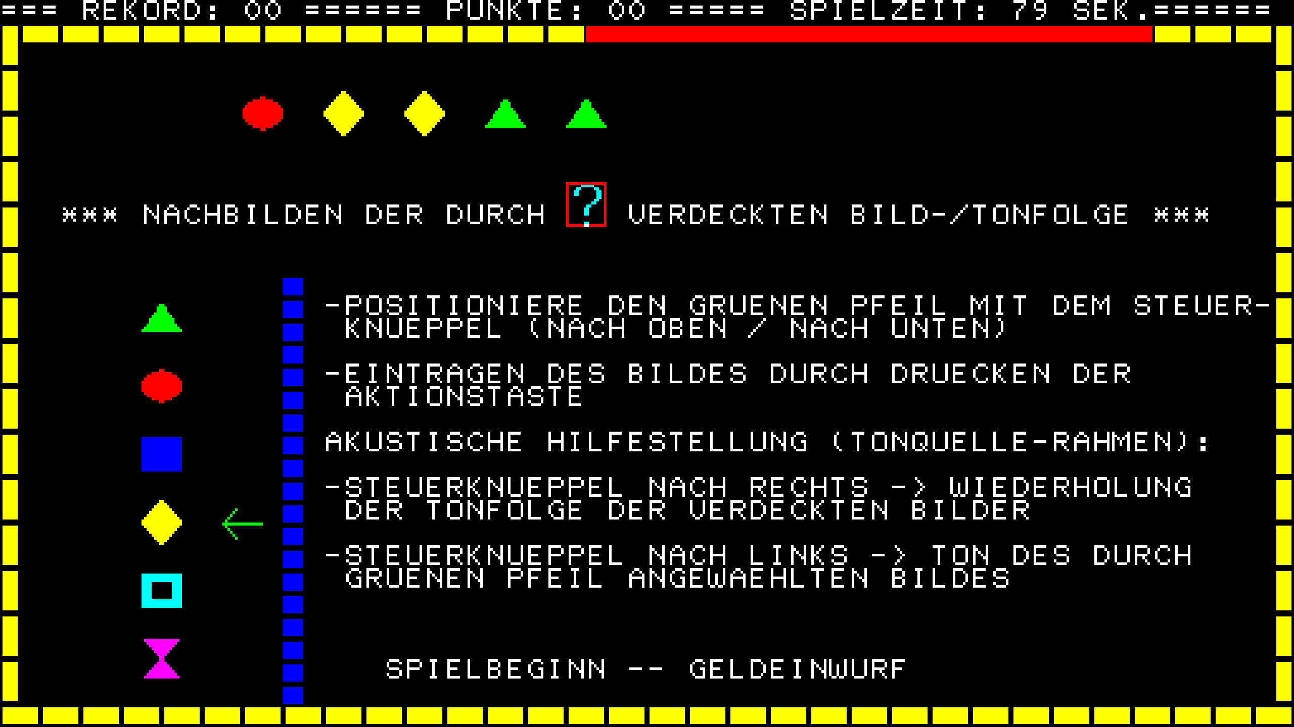 The rules for Memory Game, in German.