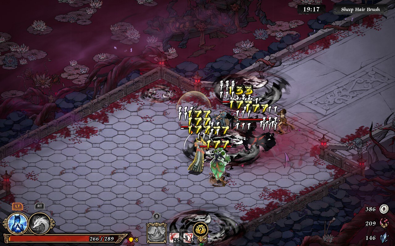 A screenshot from Realm of Ink showing enemies being destroyed and the damage numbers obscuring gameplay