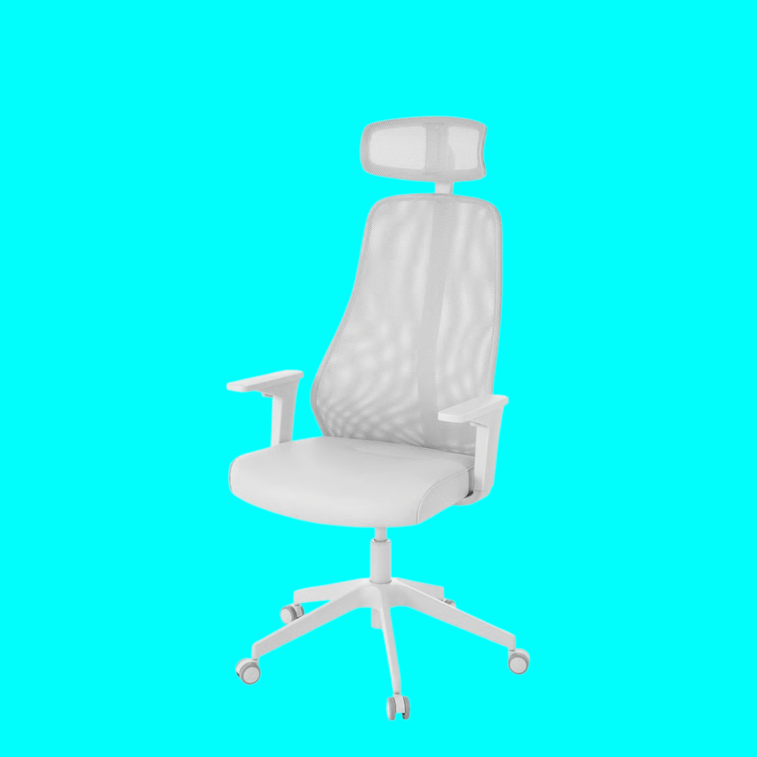 An image of an Ikea Matchspel office chair against a light blue background.
