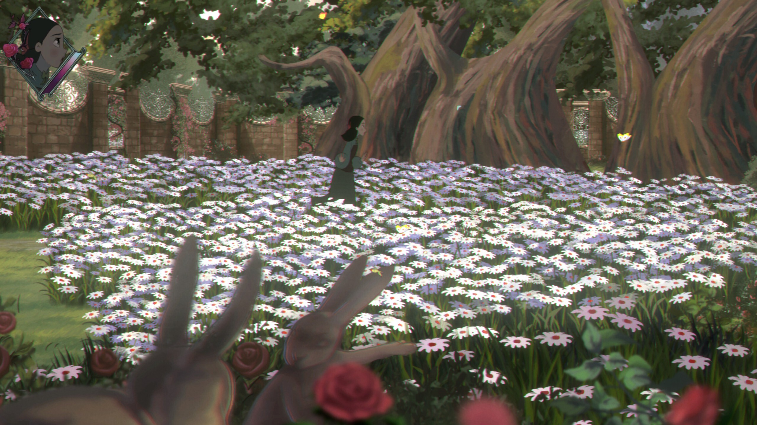 Running through a field of flowers