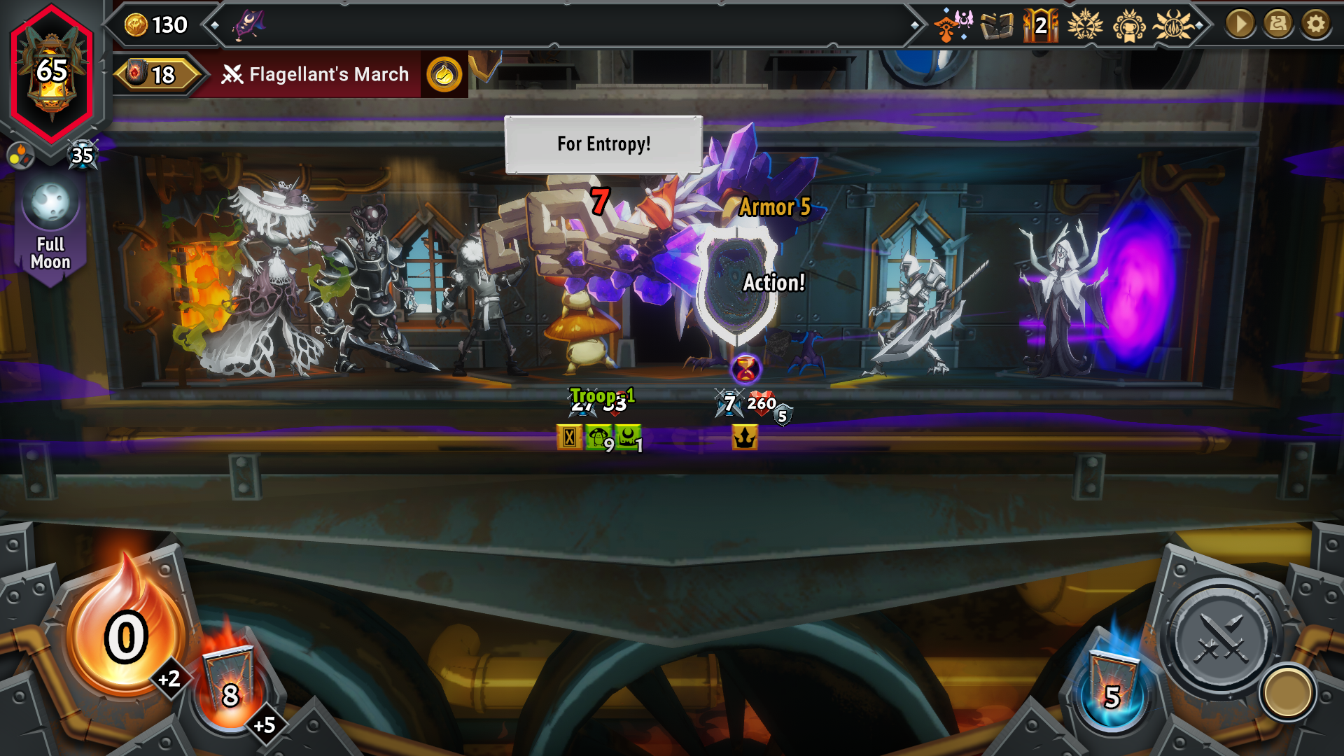 A train battle in Monster Train 2.