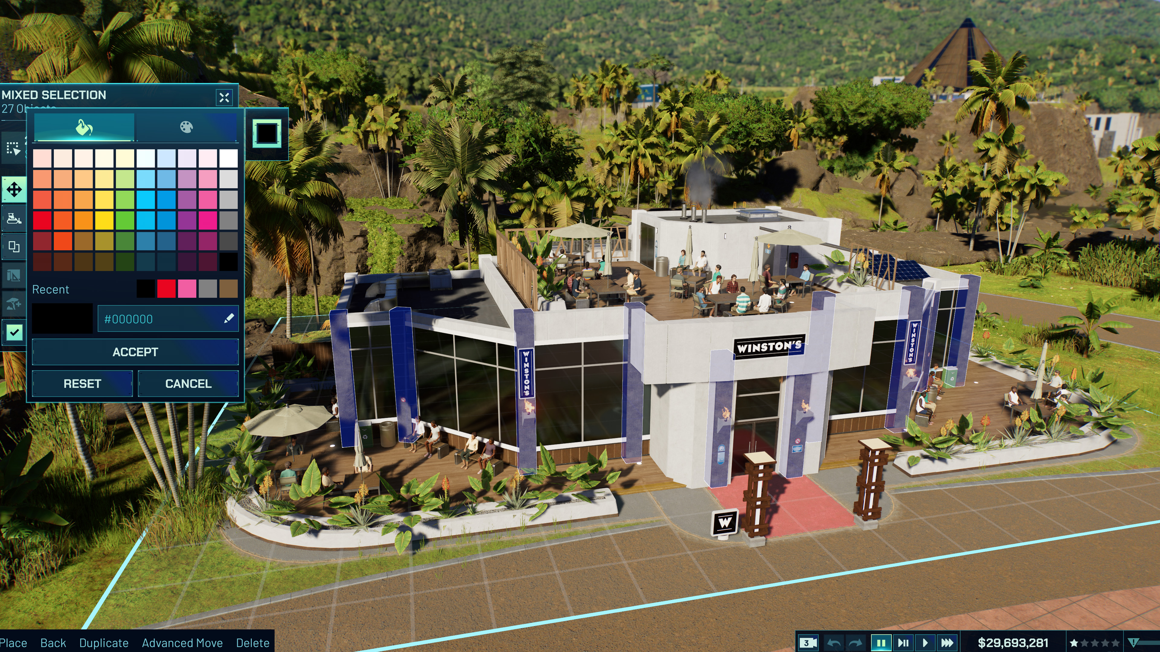 Customising a building in Jurassic World Evolution 3.