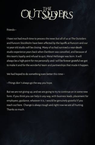 Metal: Hellsinger studio The Outsiders is closing as part of Funcom’s post-Dune: Awakening layoffs