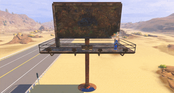 A billboard in PowerWash Simulator 2 with the grime being cleaned away in a timelapse.