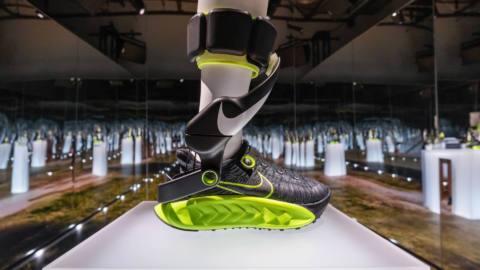 Pumped up kicks: Nike’s prototype powered footwear system aims to be ‘a second set of calf muscles’ to give everyday athletes a real-life sprint mode