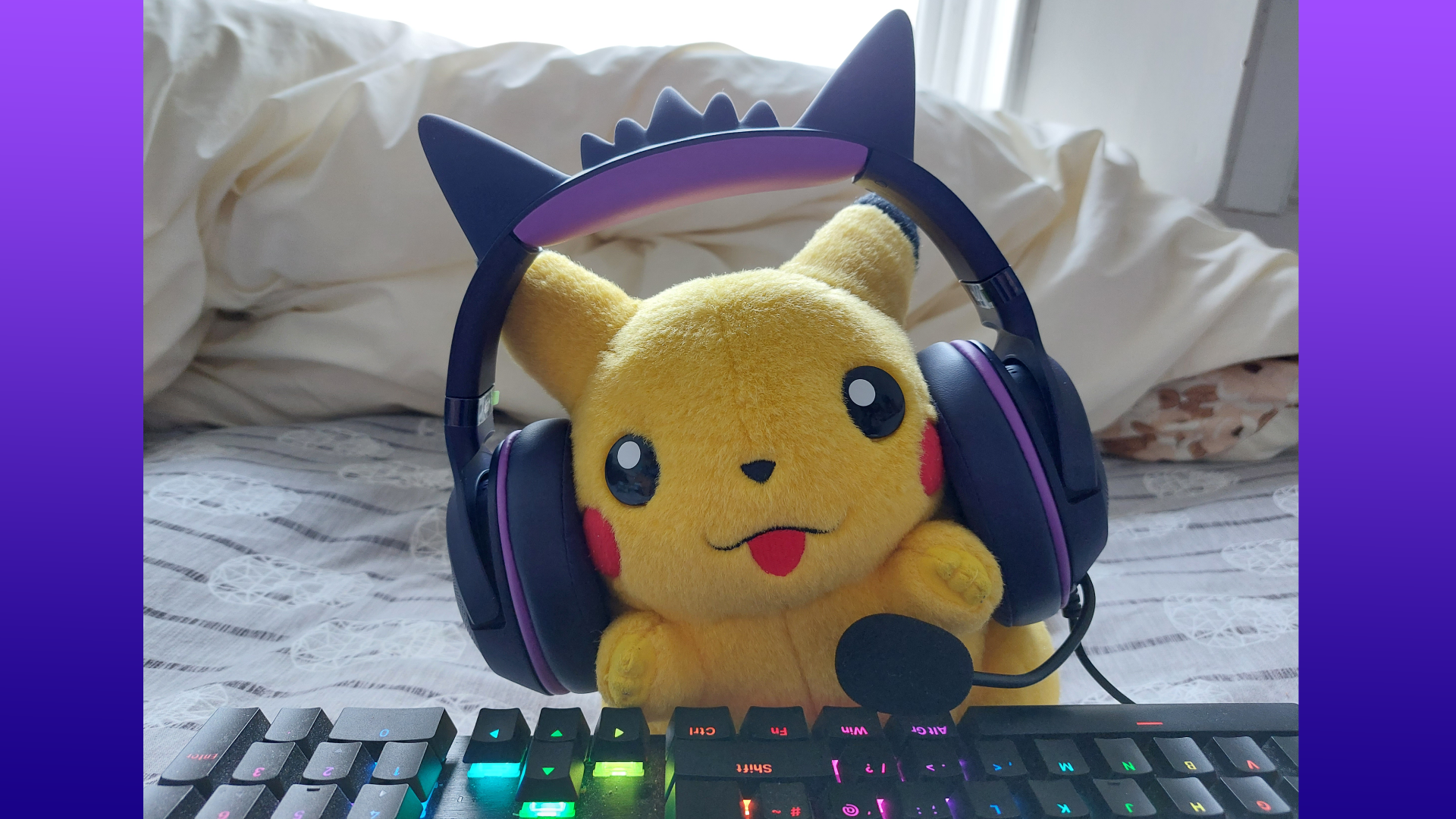 The Razer Kraken Kitty V2 - Gengar edition wired gaming headset is seen from various angles.