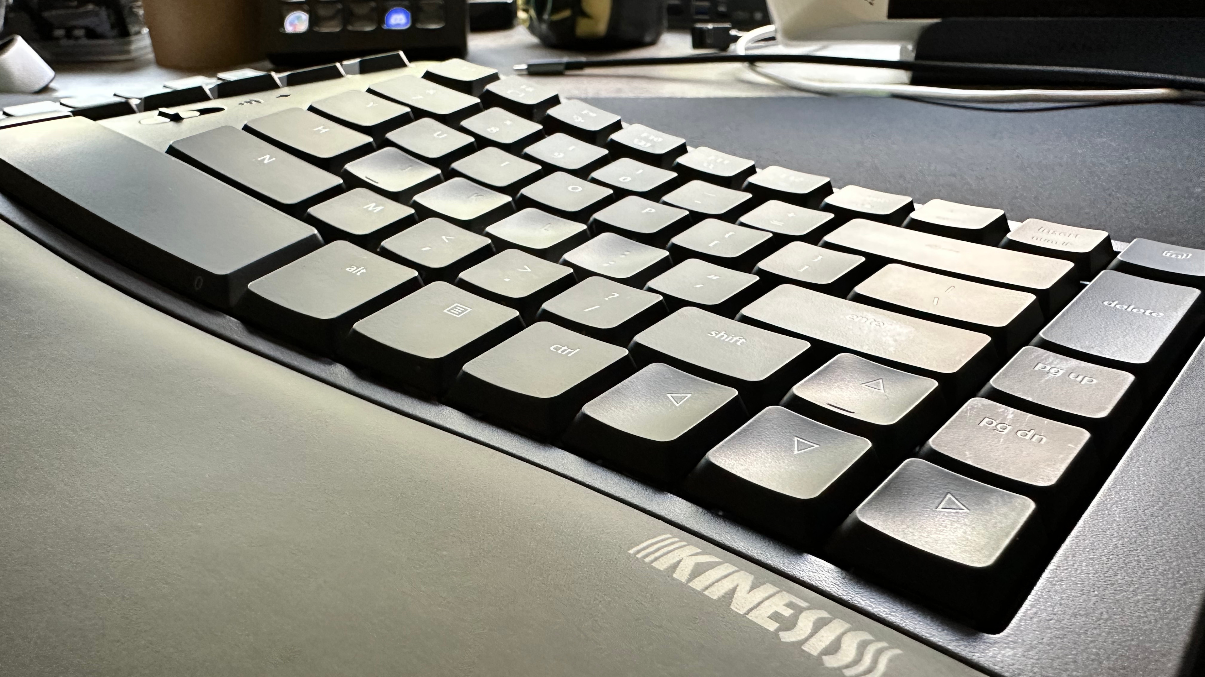 A photo of the Kinesis mWave ergonomic mechanical keyboard