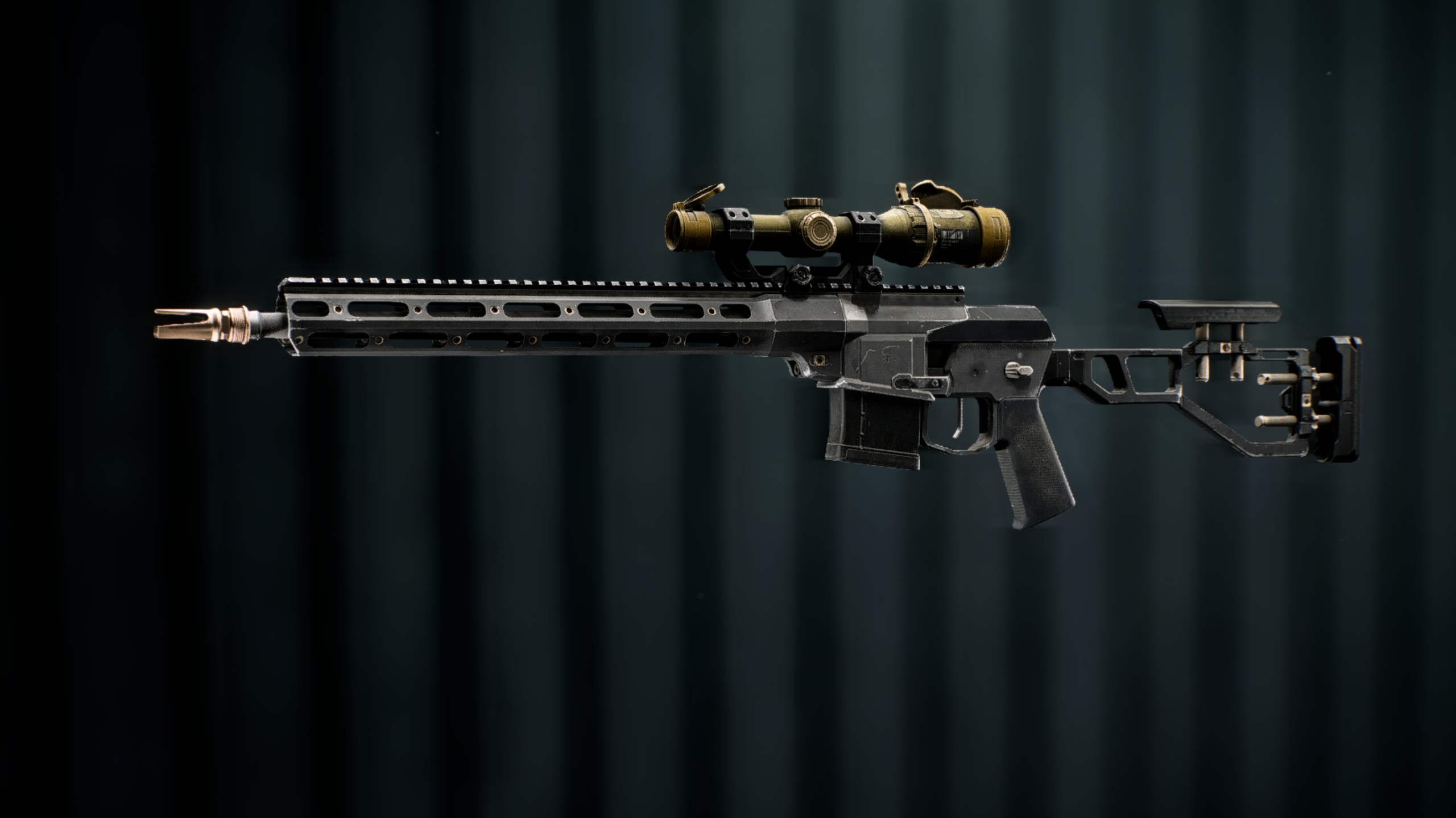 Battlefield Redsec best guns: A side-on view of the Mini Scout sniper rifle against a dark blue background.
