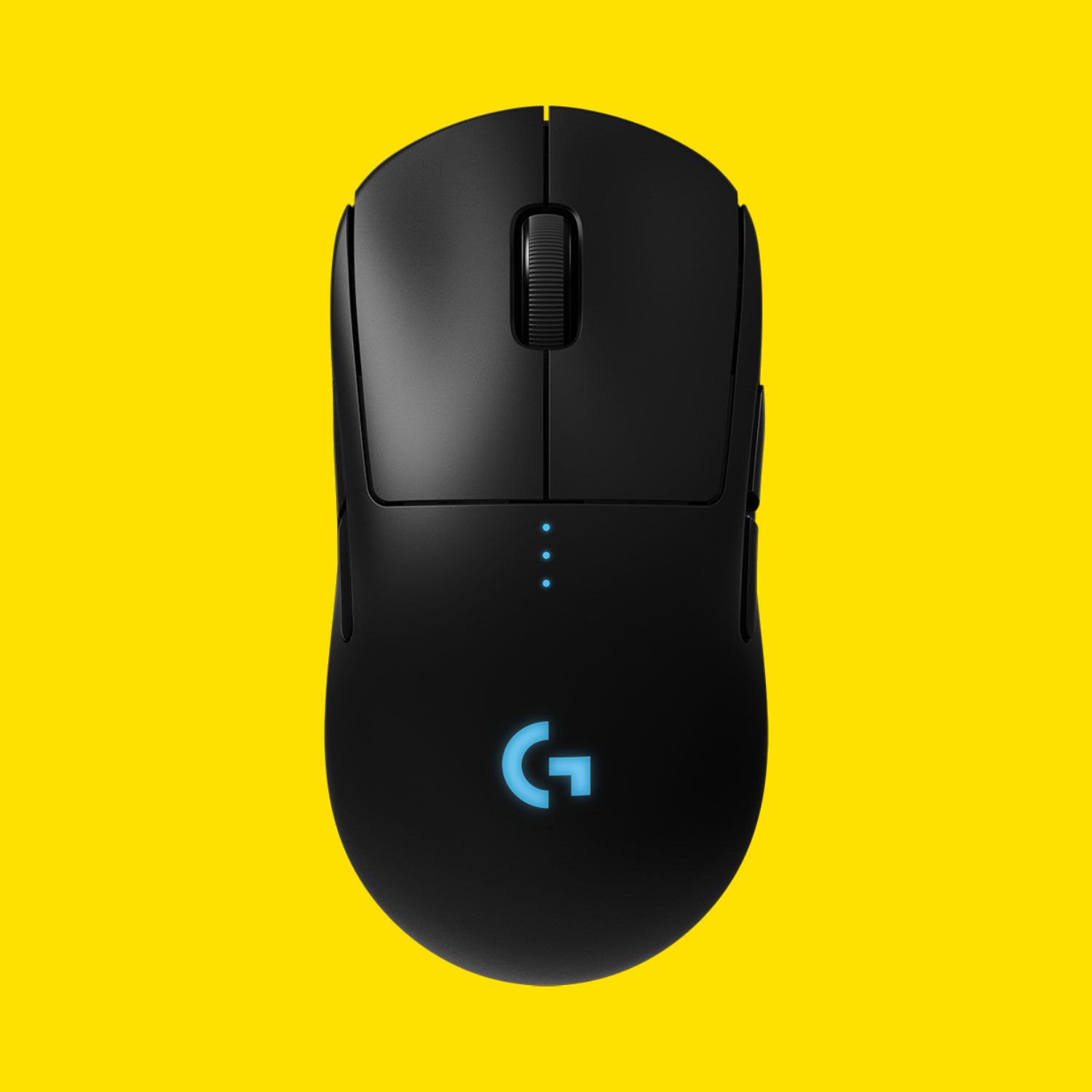 The Logitech G Pro gaming mouse on a yellow background